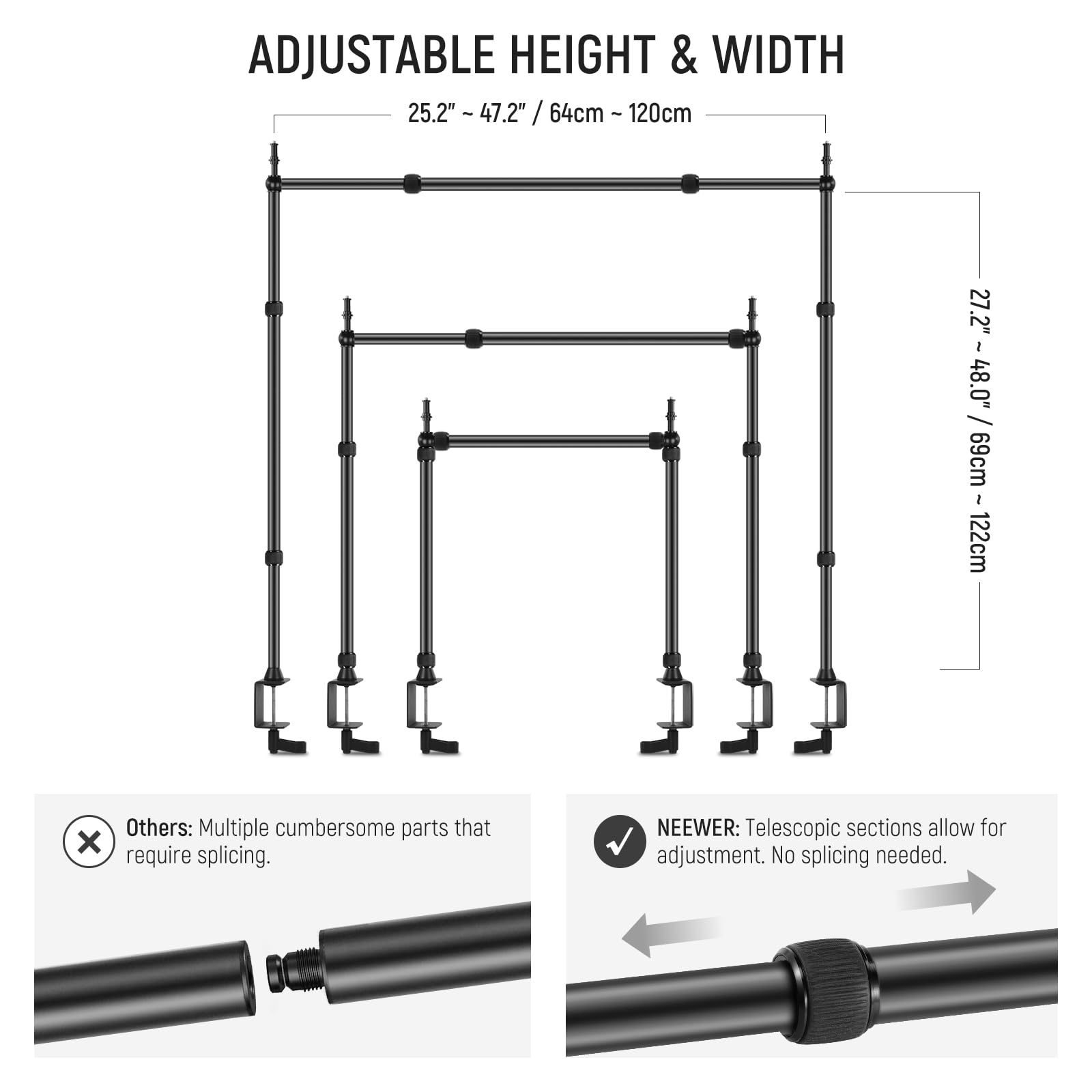Neewer Overhead Camera Mount Rig With 2 Ball Heads, Super Clamp/Mobile Phone Holder/Camera Desk Mount, Multi Device Mount, Platf