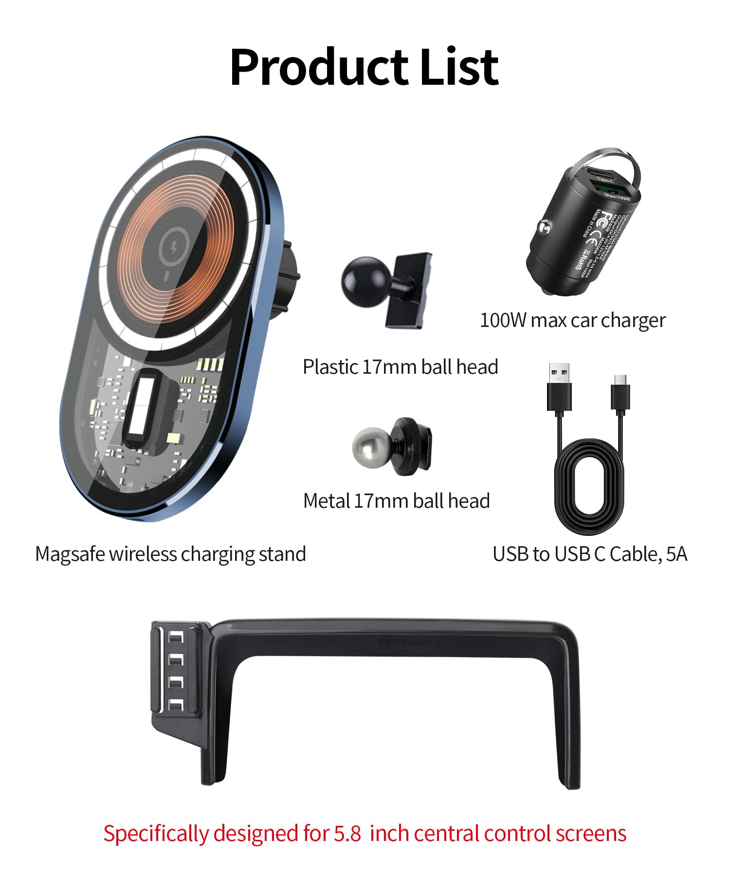 Masergogo Wireless Charging Car Phone Holder For Mercedes Benz Gla-Class 2015/Cla-Class 2015 Accessories 5.8 Inch Screen Fixed C