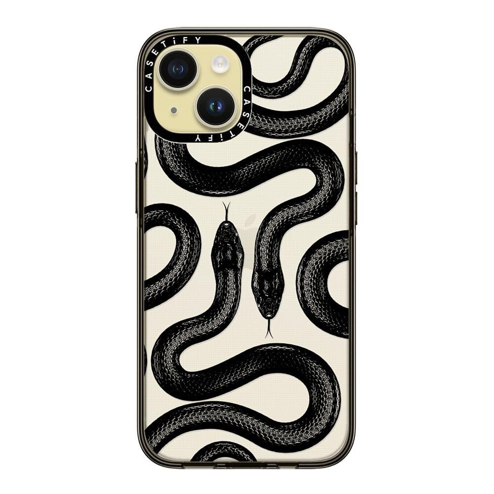 Casetify Compact Case For Iphone 15 [2X Military Grade Drop Tested / 4Ft Drop Protection]   Black Kingsnake   Clear Black