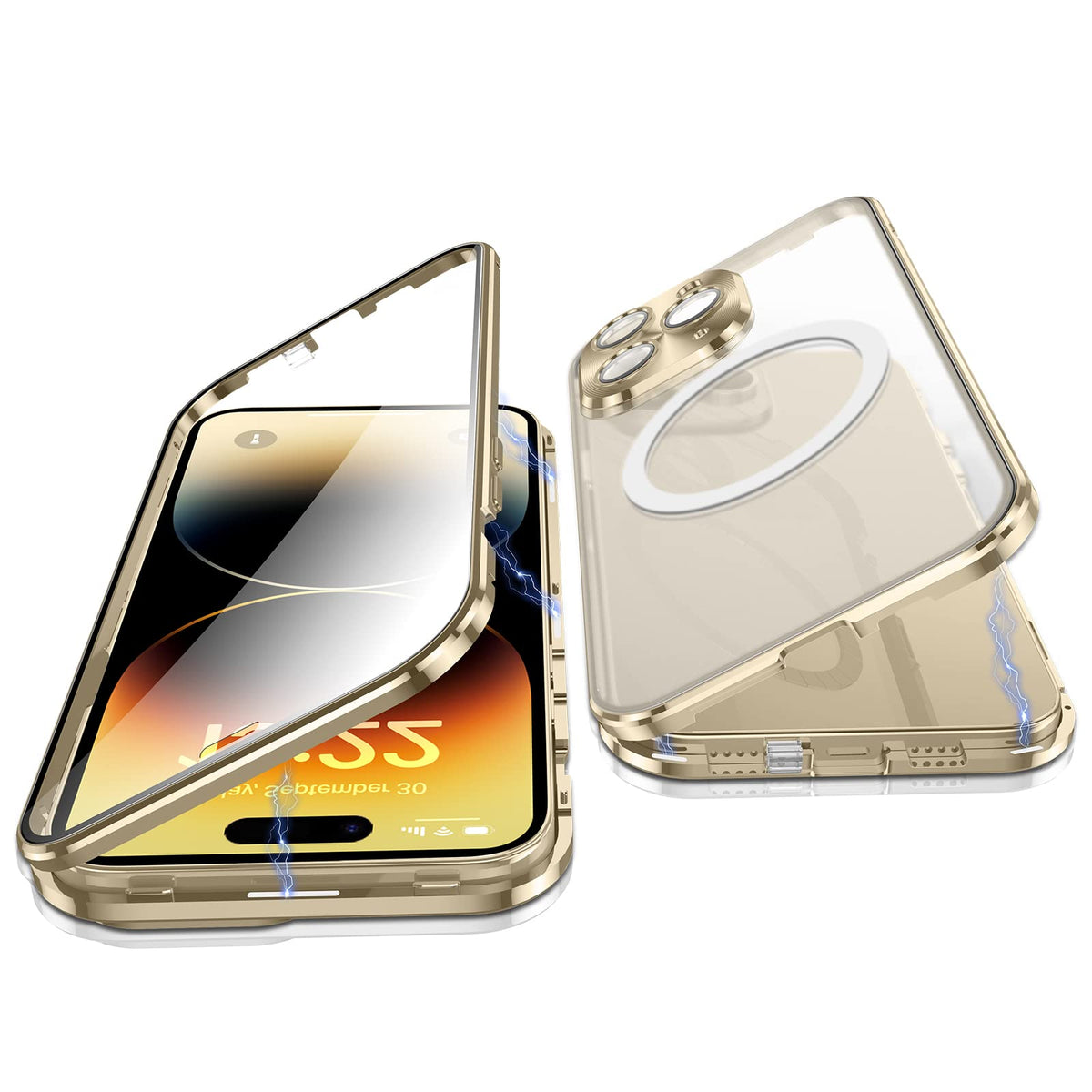 Jonwelsy Case For Iphone 14 Pro, 360 Degree Double Sided Protection Compatible With Magsafe Magnetic Adsorption Metal Bumper Fro
