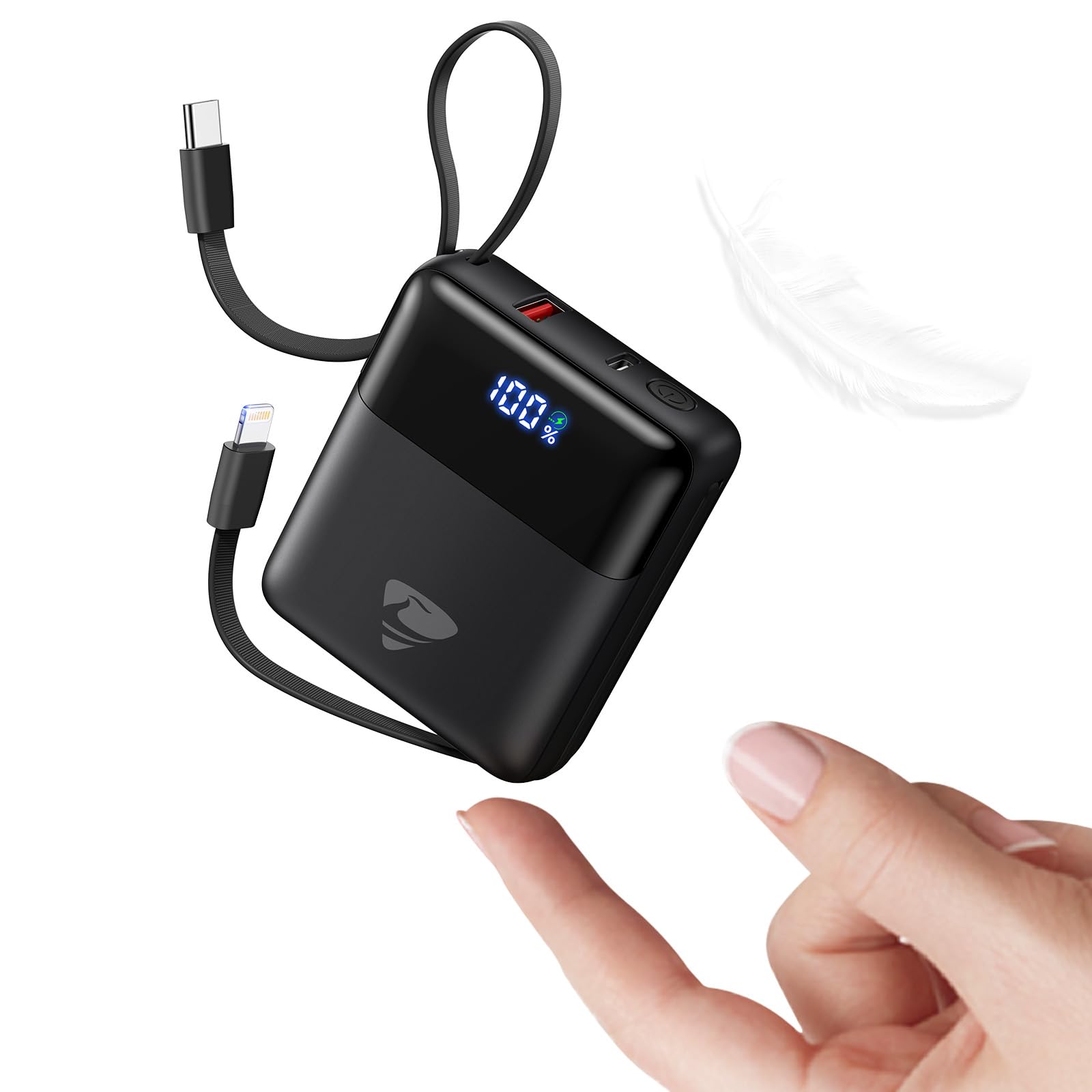 Portable Charger 10000mAh Power Bank Fast Charging, 22.5W USB C Battery Pack with Builtin Cables, Small Portable Charger Travel