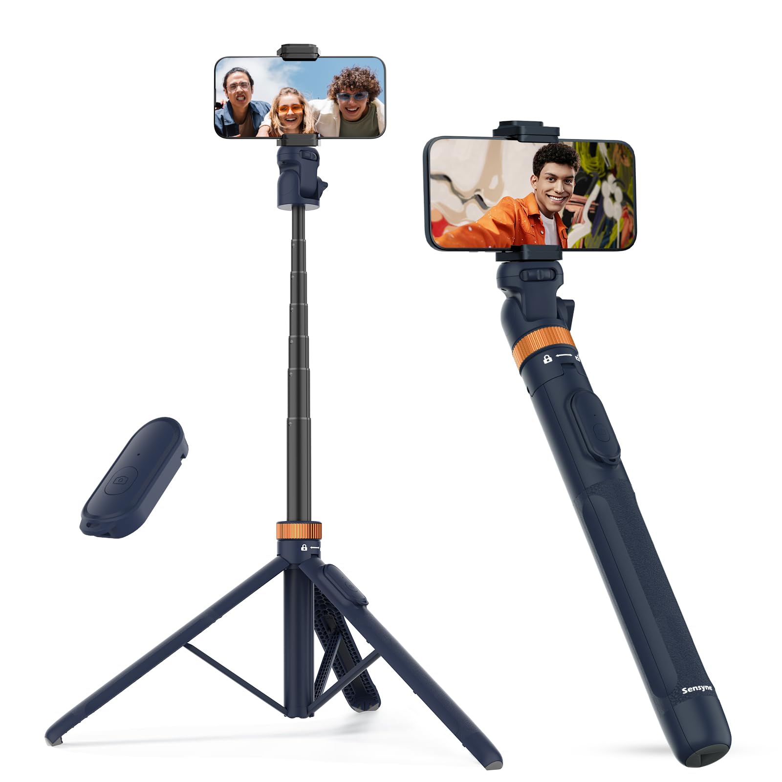 Sensyne 72'' Phone Tripod, Extendable Selfie Stick With Detachable Phone Holder Compatible With All Cell Phones/Camera Blue