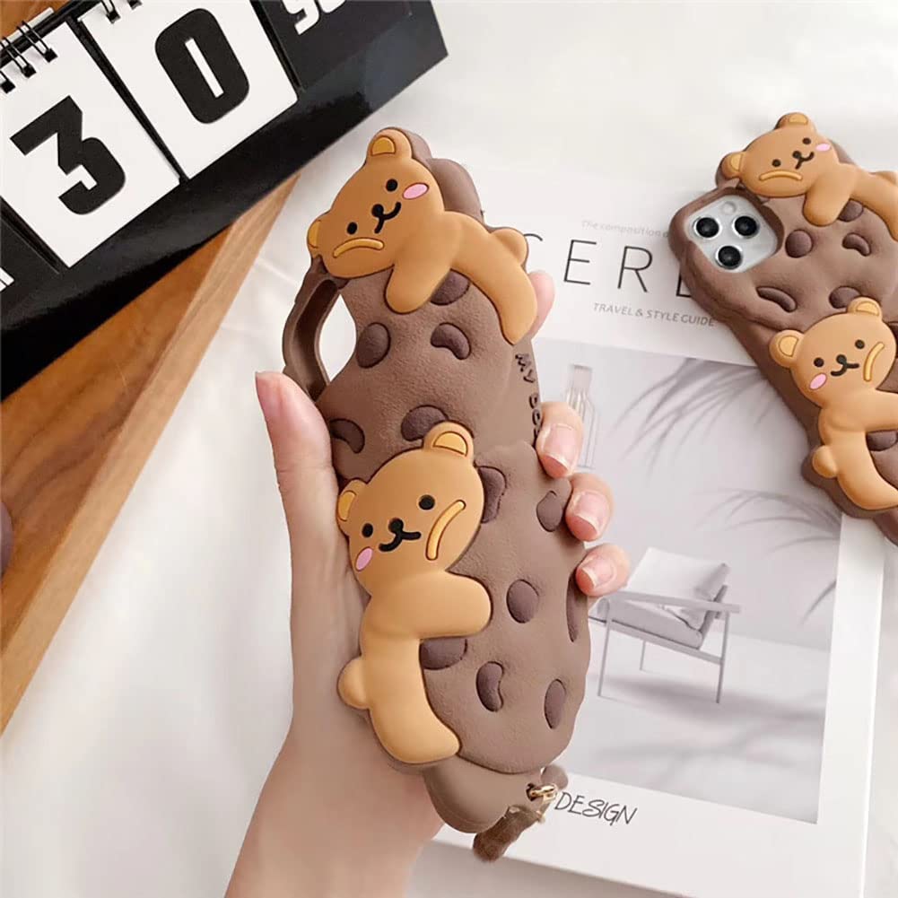 Yatchen For Iphone 6/7/8 Case Cookie Bear Kawaii Phone Cases,Cute Case With Strap Lanyard 3D Cartoon Bear Soft Silicone Protecto