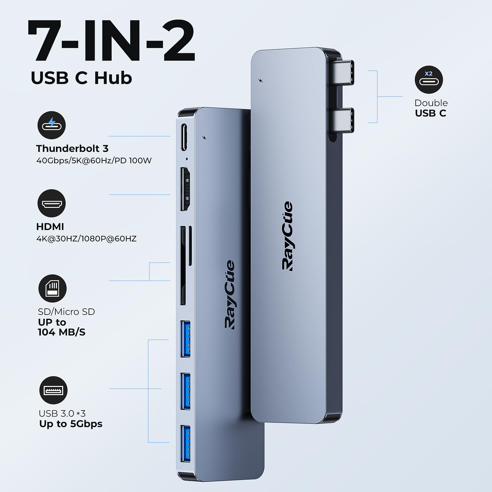 Raycue Usb C Adapter Hdmi Hub For Macbook Pro/Air M1 M2M3 2023 2022 2021 13''15''16'',Usb C To Hdmi Mac Accessories Multiport Do