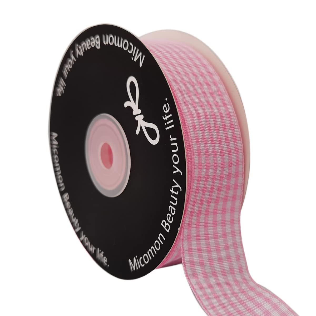 Micomon Pink And White Gingham Ribbon Pink And White Ribbon 25 Yards Each Roll 100 Polyester (1, Pink)