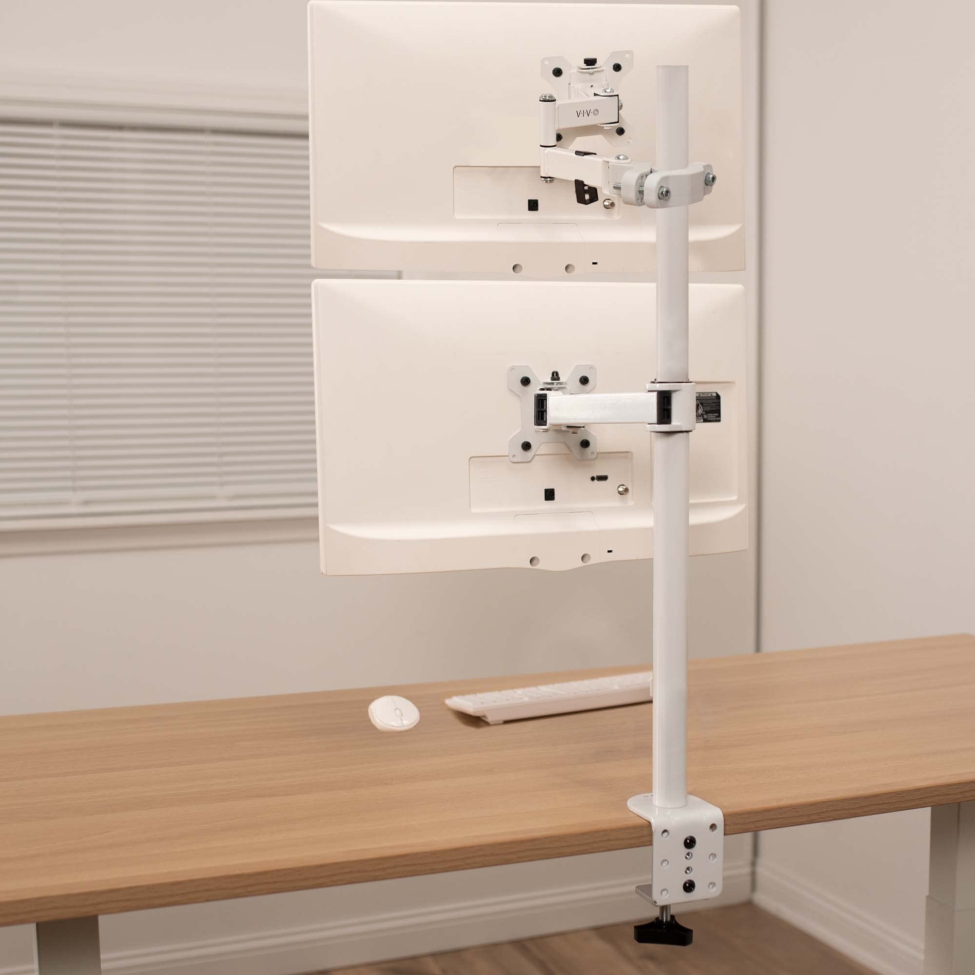 VIVO Steel Universal Full Motion Pole Mount Monitor Arm with Removable 75mm and 100mm VESA Plate, Fits 17 to 32 inch Screens, White, MOUNT POLE01AW