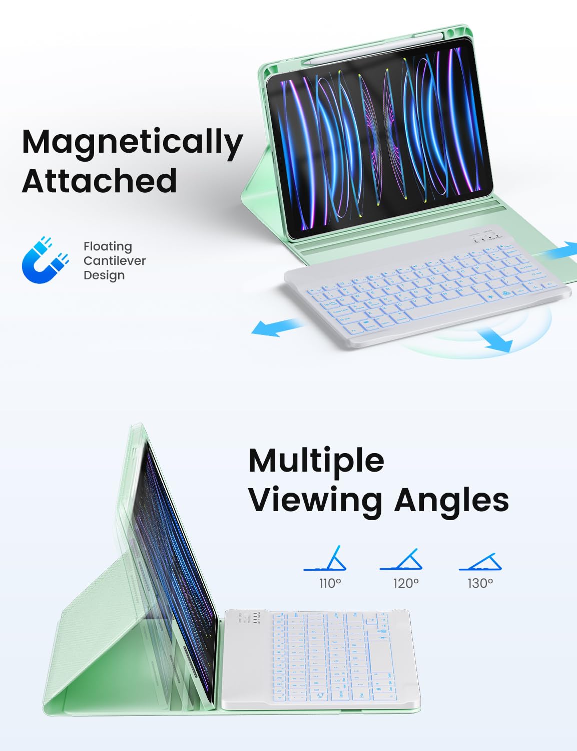 Oyeeice Keyboard Case For Ipad Air 11 M2/ Air 5Th/ 4Th Generation   Detachable Backlit Keyboard, Smart Folio Cover With Pencil H