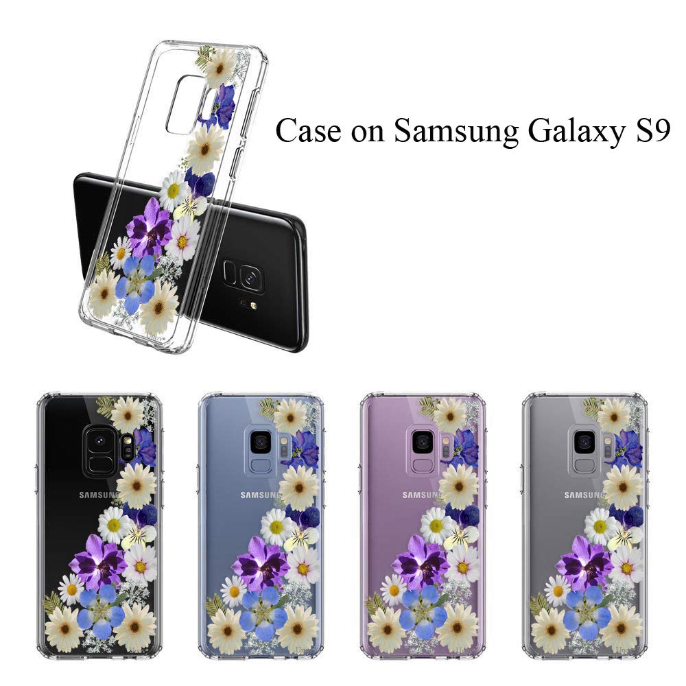 Unov Galaxy S9 Case Clear With Design Soft Tpu Shock Absorption Slim Embossed Dried Floral Pattern Protective Back Cover For Gal