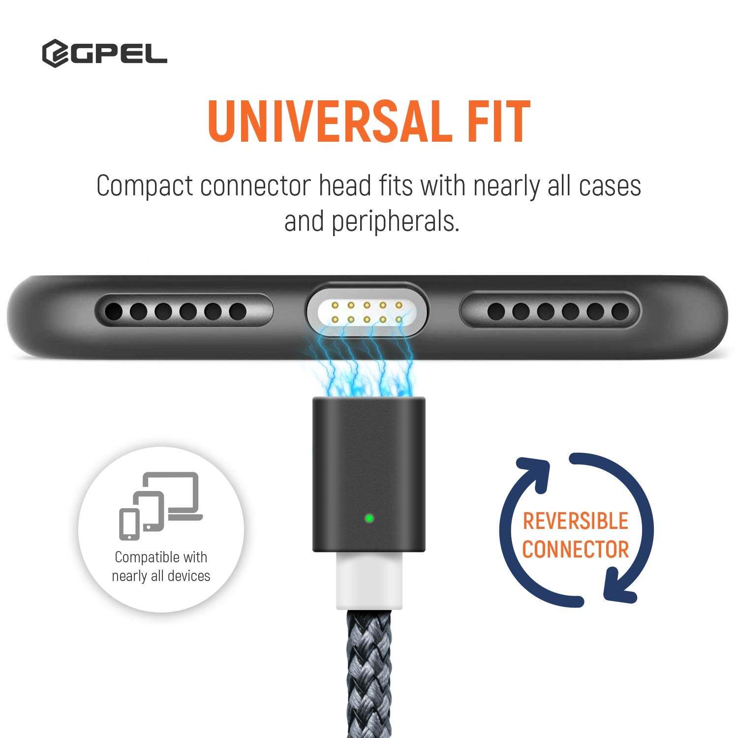 Gpel Micro Usb 2Nd Gen Easy One Touch Magnetic Cable 5Ft Nylon Braided Cord To Usb