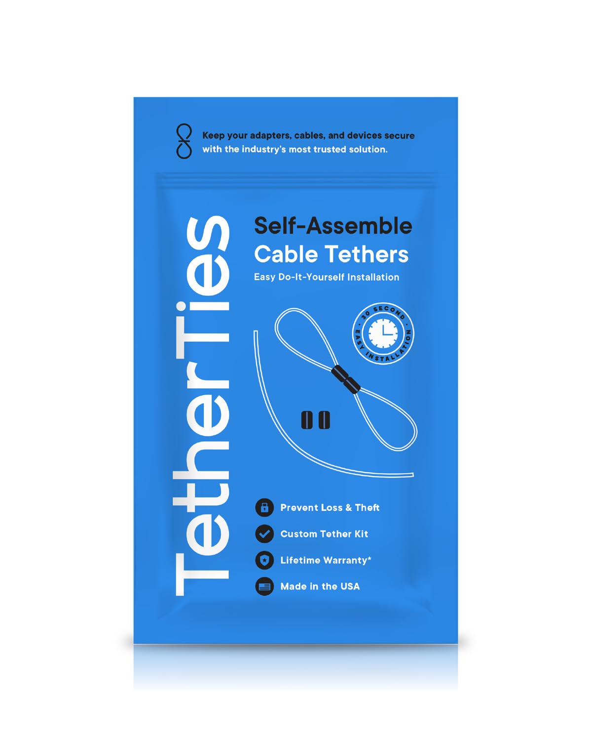 Tetherties Cable Organization, Diy Tether Kit   Customizable Cable Tethers For Computers, Adapters & Dongles   Easy Self Installation Tether Cables With Free Crimping Tool (Silver 60 Pk, 12 Inch)