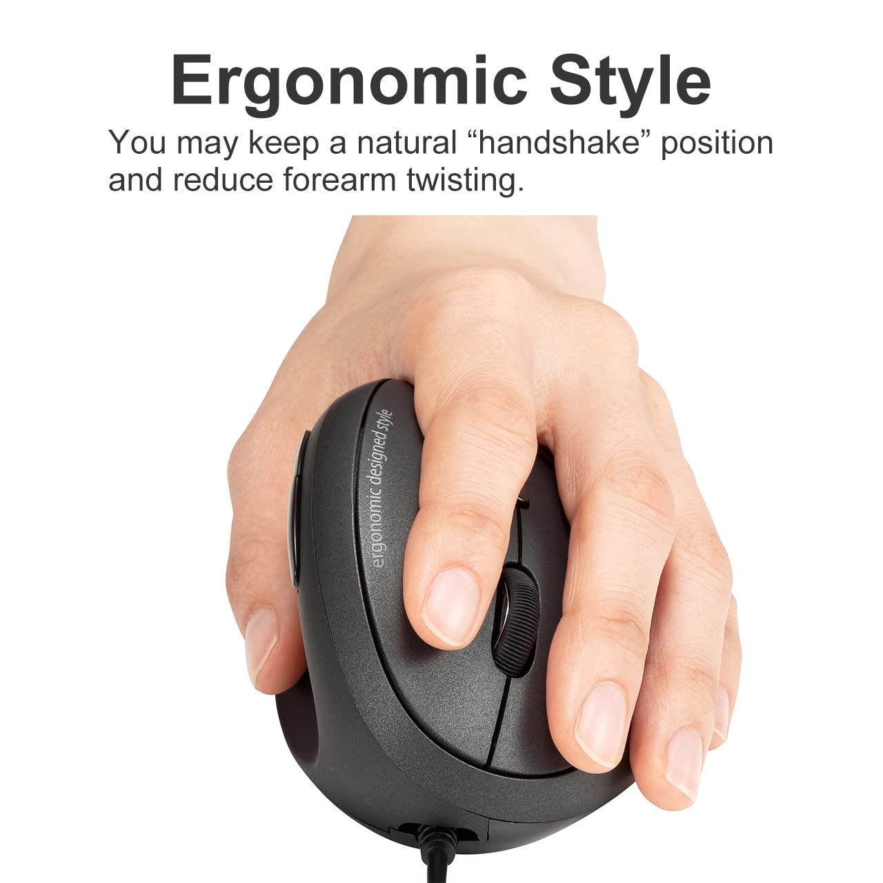 Sanwa Wired Left Handed Ergonomic Mouse, Optical Vertical Mice, For Small Hands, Reduce Wrist Strain,1000/1600/2400/3200 Adjustable Dpi, 6 Buttons, Compatible With Laptop, Desktop, Windows, Mac,Black