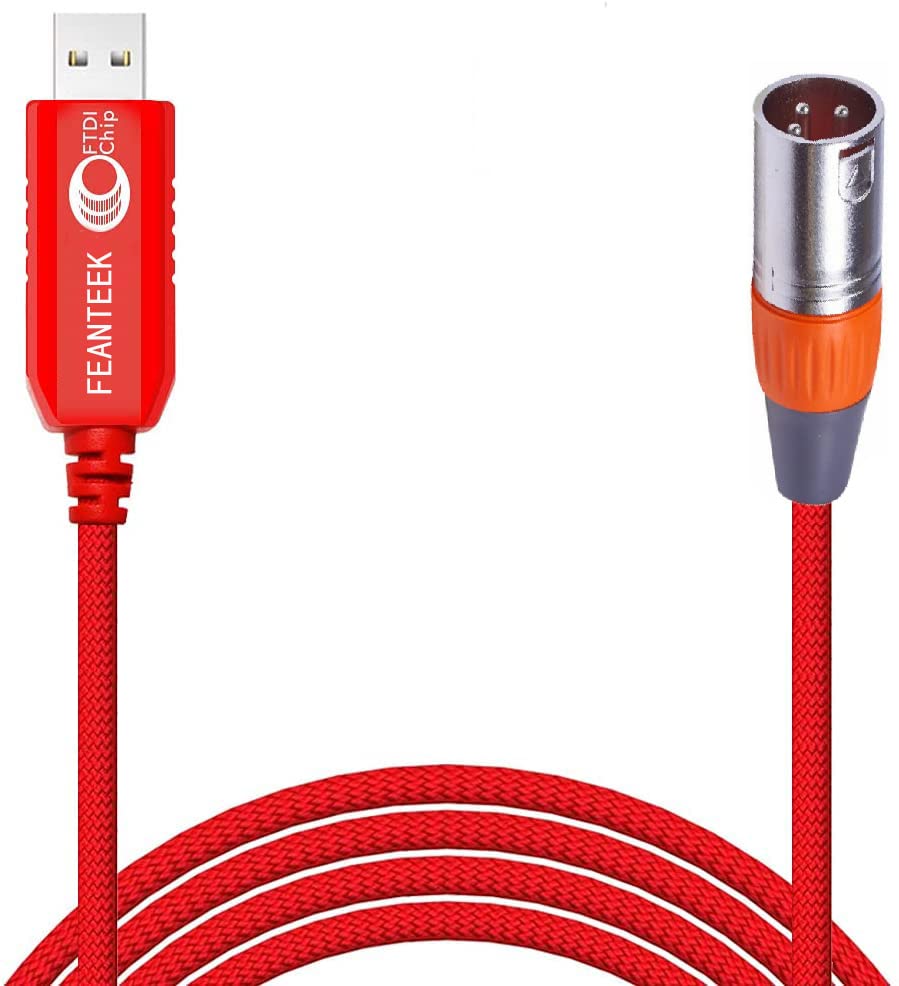 Feanteek Usb To Dmx Adapter Rs485 Converter 3Pin Xlr Male Dmx512 Freestyler Software Pc Control Dimmer Cable With Ftdi Chip Supp