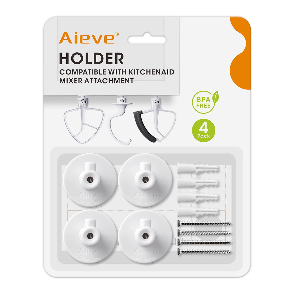 Aieve Stand Mixer Attachment Holders Compatible With Kitchenaid Mixer Accessories(4 Pack)