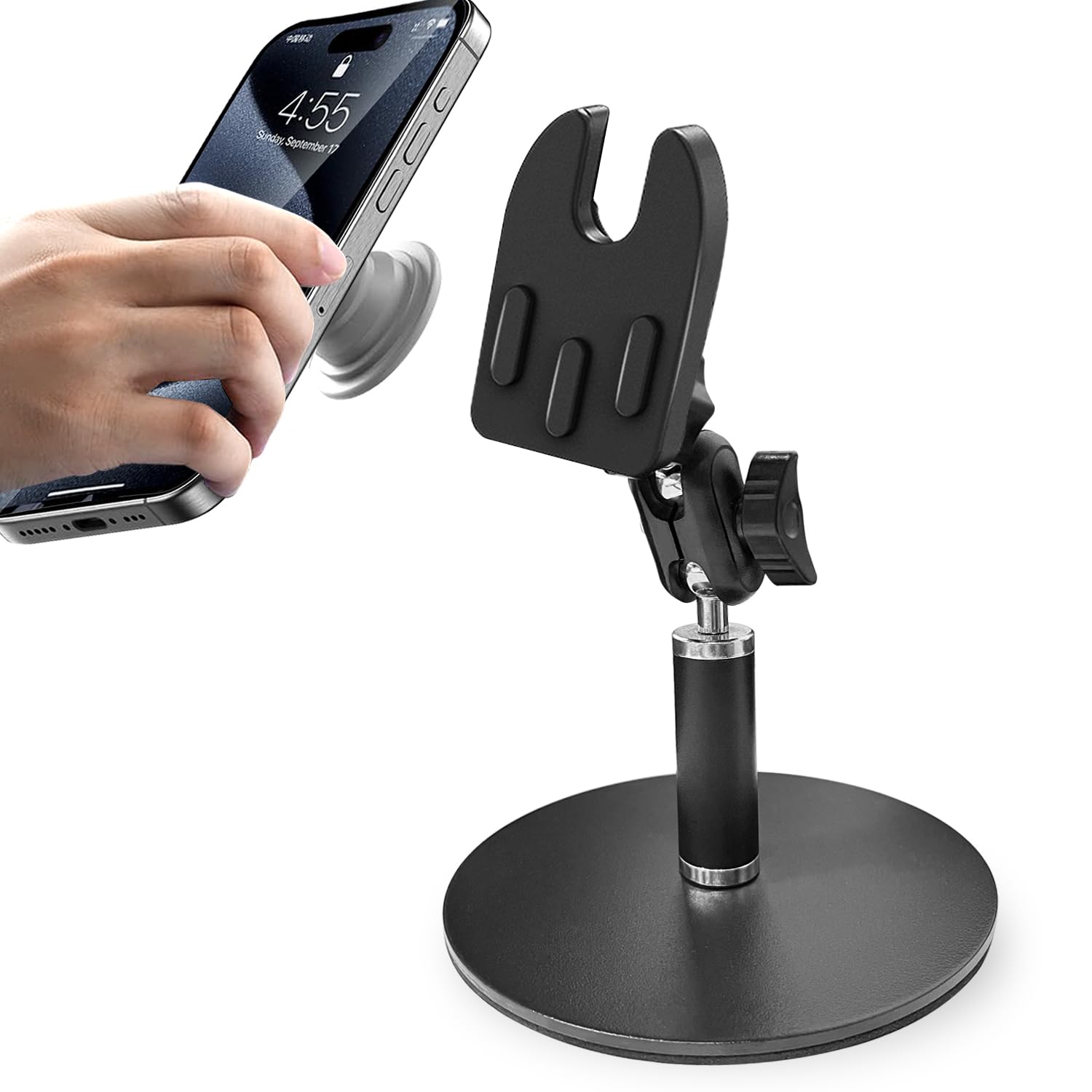 Desk Phone Stand For Pop Socket, Adjustable Desktop Cell Phone Holder Stand Cradle Heavy Duty Phone Mount For Desk, Office, Home