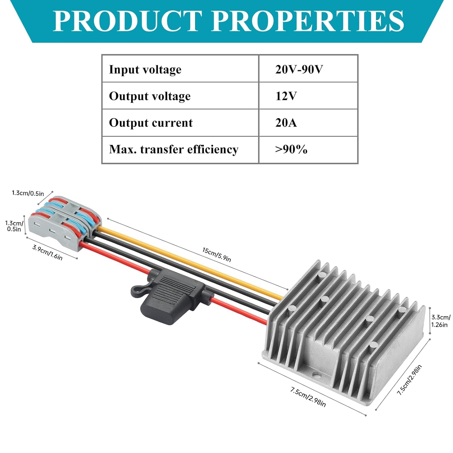 Yaboang Dc/Dc Buck Converter From 20 90V To 12V,Dc/Dc Voltage Converter From 20V/24V/36V/72V/90V To 12V20A 240W Max Power Transf