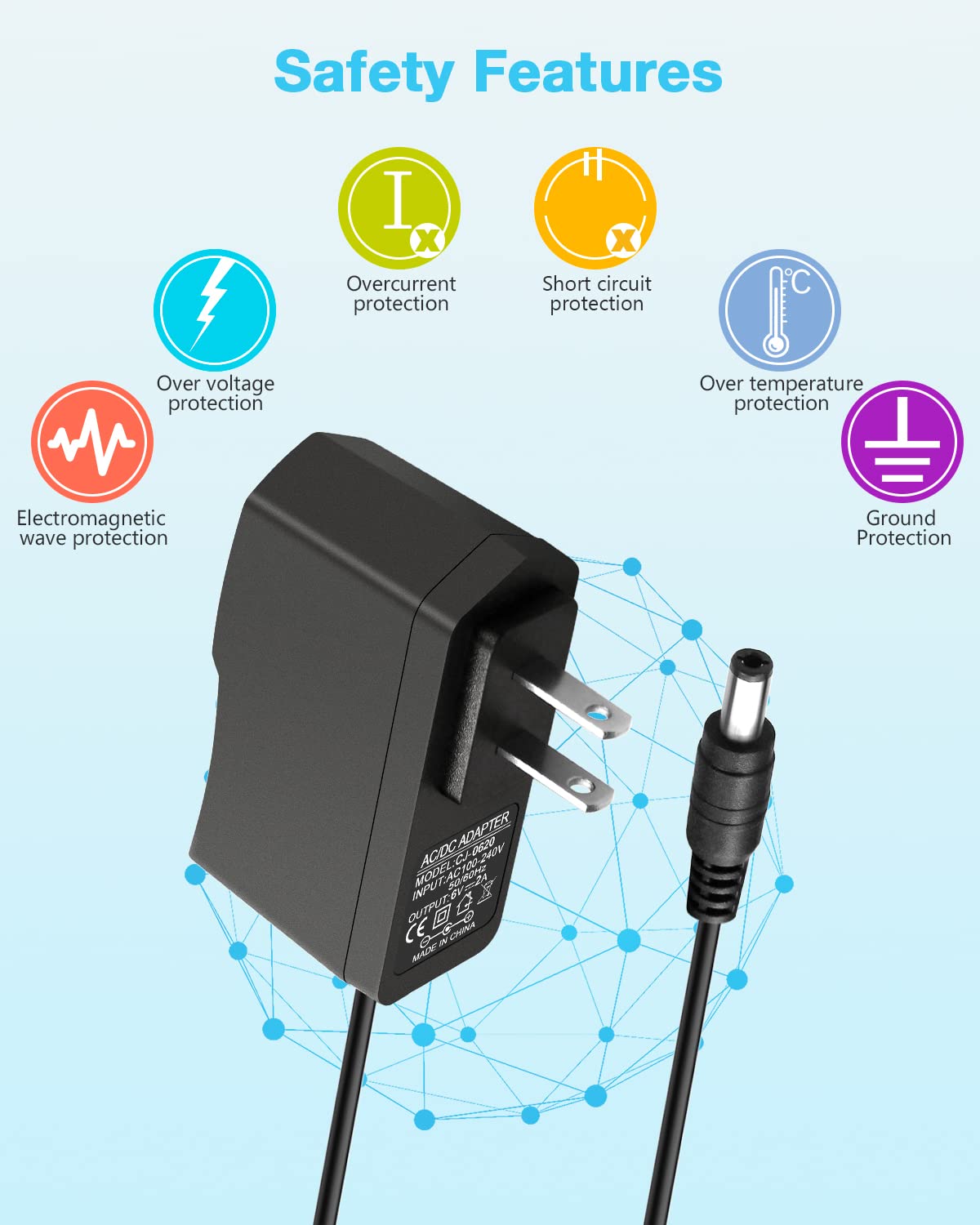 Aclorol 6V 2A Power Supply 12W 6V 1.5A 1A 0.5A 500Ma Ac/Dc Adapter Universal Charger Ac 100V 240V To Dc 6 Volt 2 Amp Repalcement Charger For Elliptical Monitor And More Dc 6V Devices