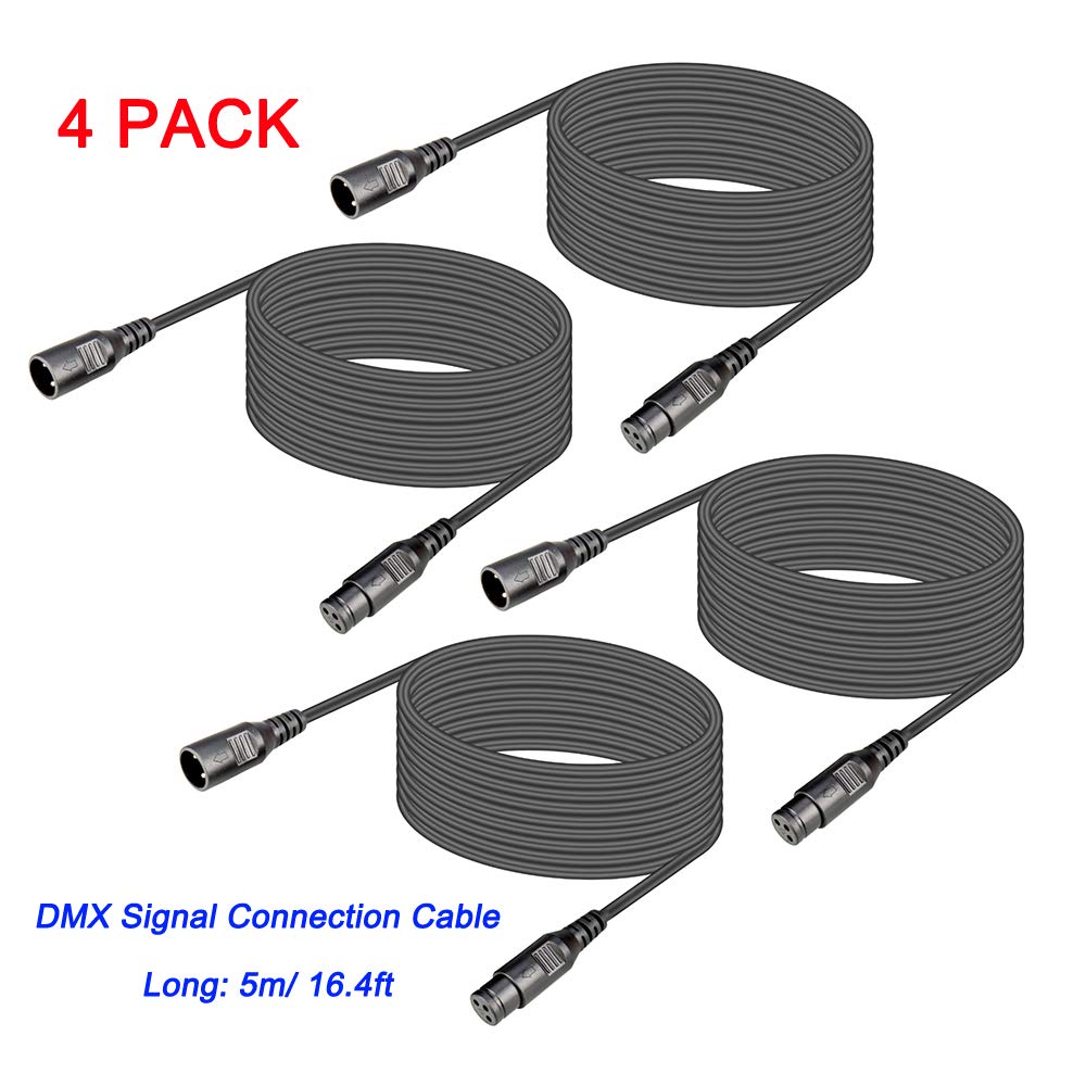 Dmx Cable 4 Pack Xlr Cables 15Ft Male Female Dmx Cables, 3 Pin Xlr Connector Dmx Xlr Lighting Cable For Stage Lights Led Par Lig