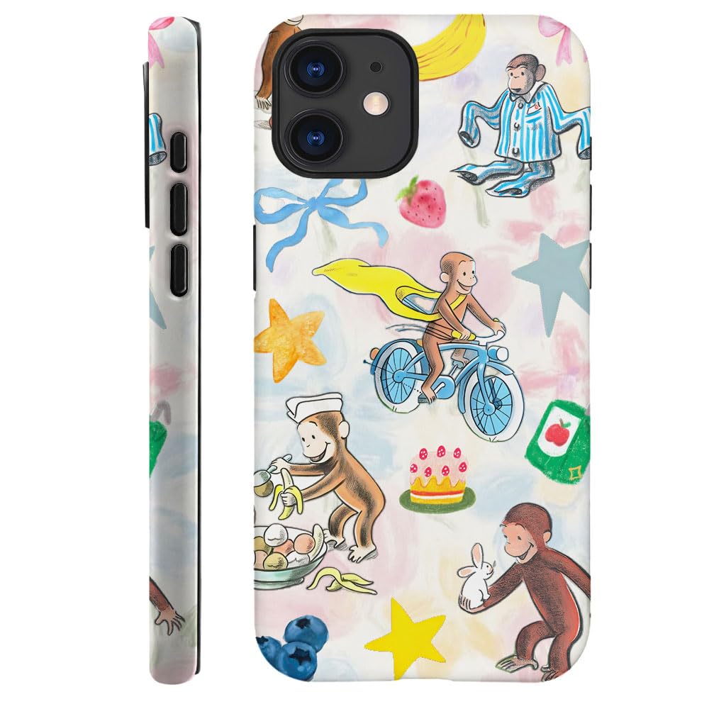 Case for iPhone 12 - [Drop Protection Phone Cover] - Hybrid Case for Girl Women - Cute Monkey Fruit