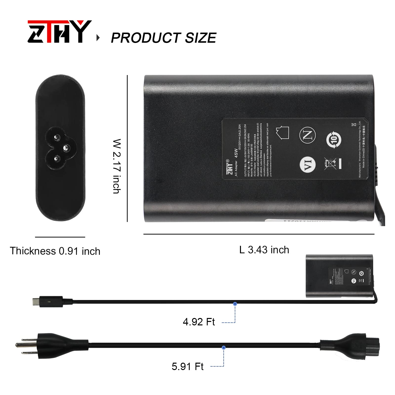 New 45W Usb C Type C Ac Adapter Laptop Charger Replacement For Dell Xps 12 13 9360 9365 9370 9300 9380 9310 2 In 1 Latitude 7200 7210 7370 5175 5285 5290 Chromebook 3100 3400 2In1 La45Nm150 Power