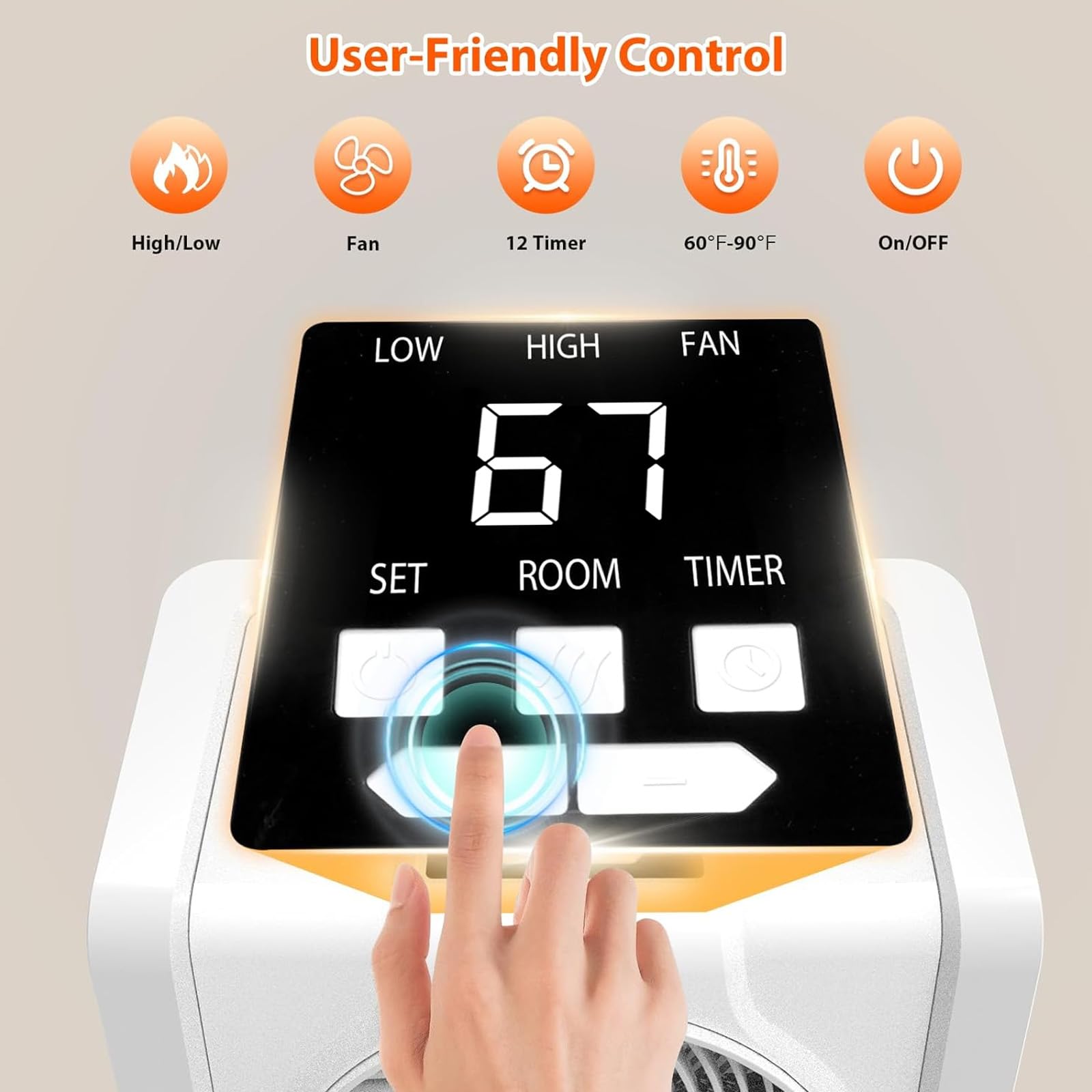 Heatit Space Heater For Indoor, Digital Display With Thermostat,1 12H Timer,Fan Mode,1500W/750W,Electric Space Heater For Office