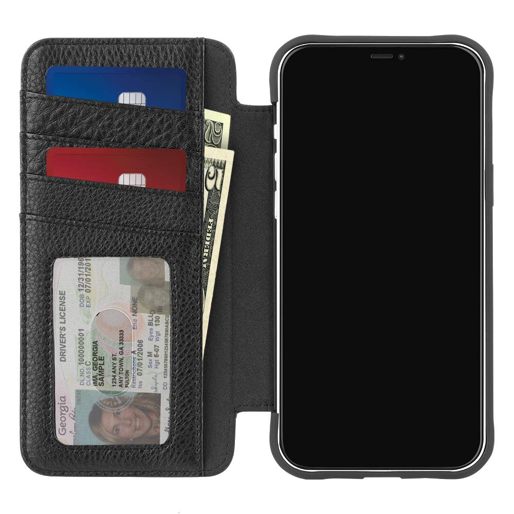 Case Mate   Tough Leather Wallet Folio   Case For Iphone 12 Mini (5G)   Holds 4 Cards + Cash   5.4 Inch   Black
