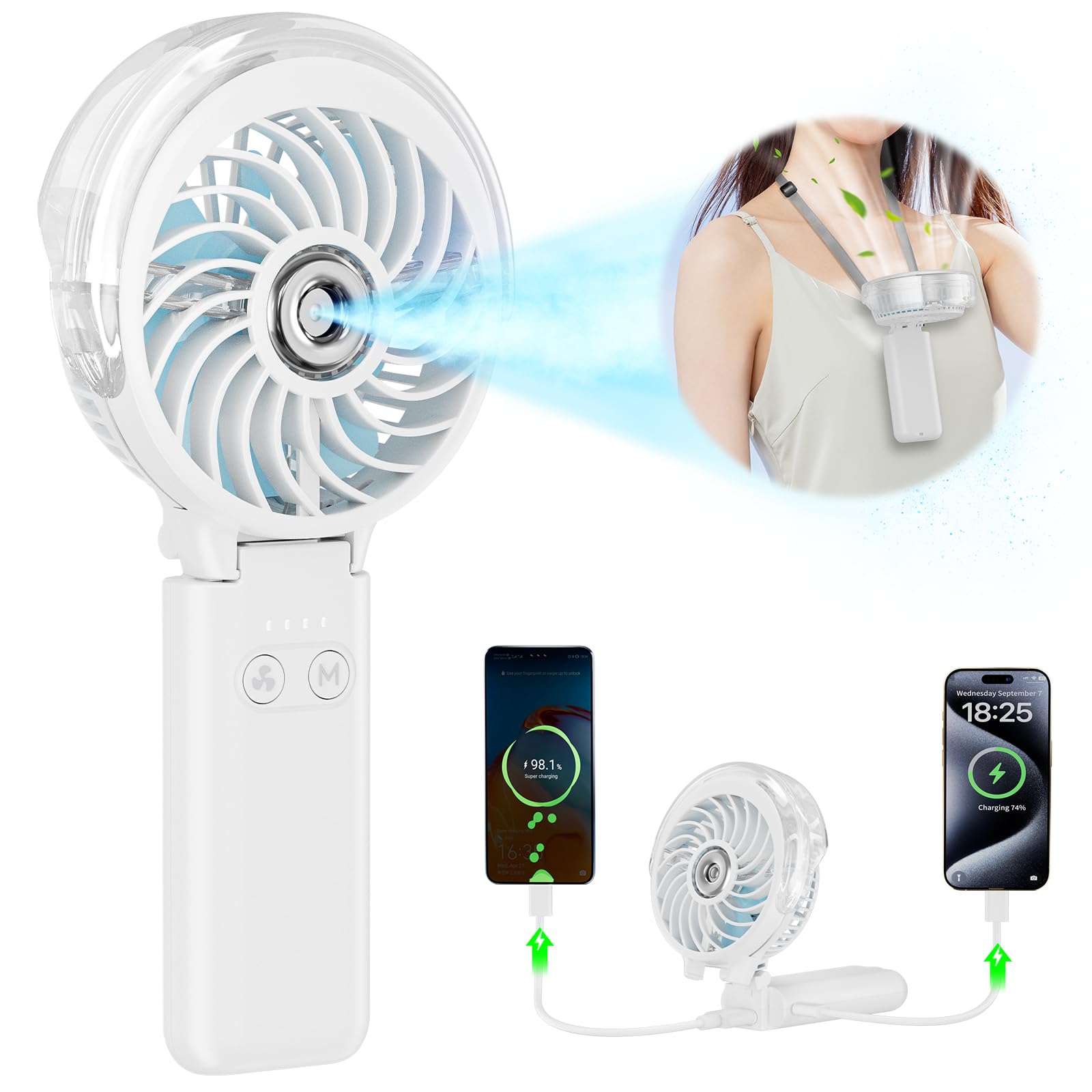 Handfan 5200Mah Portable Handheld Misting Fan With Charger, Rechargeable Personal Mister Fan, Battery Operated Spray Water Mist