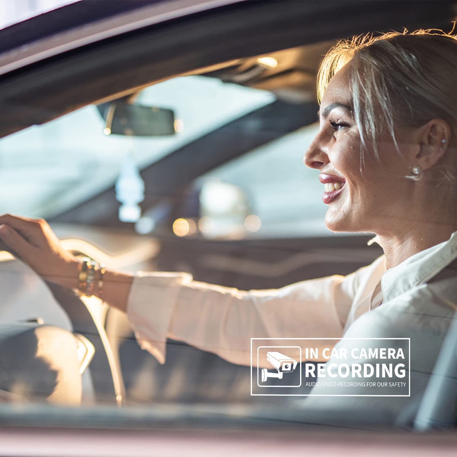 In Car Camera Audio Video Recording Window Vinyl Stickers 2  6 Inch Back Self Adhesive Security Warning Sign Removable For Car V