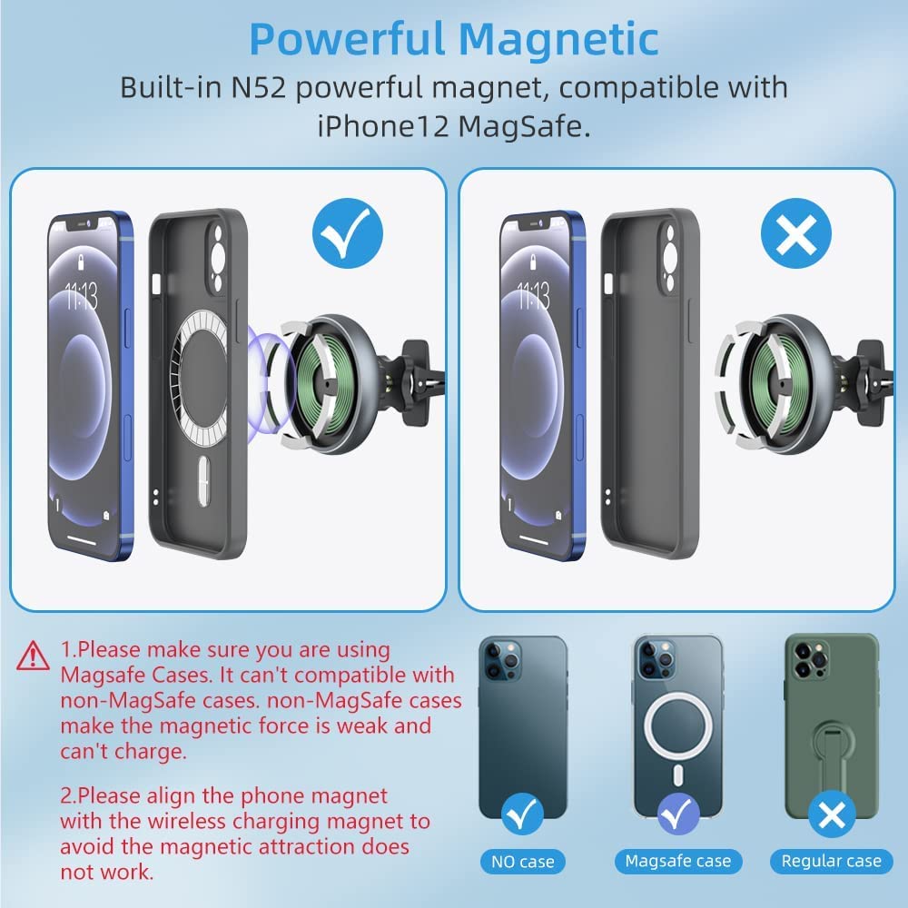 Magnetic Wireless Car Charger For Magsafe Mount For Iphone 14,13, 12, Pro Max, Mini Series All Phones,Airpods3,Qi 15W Fast Charg