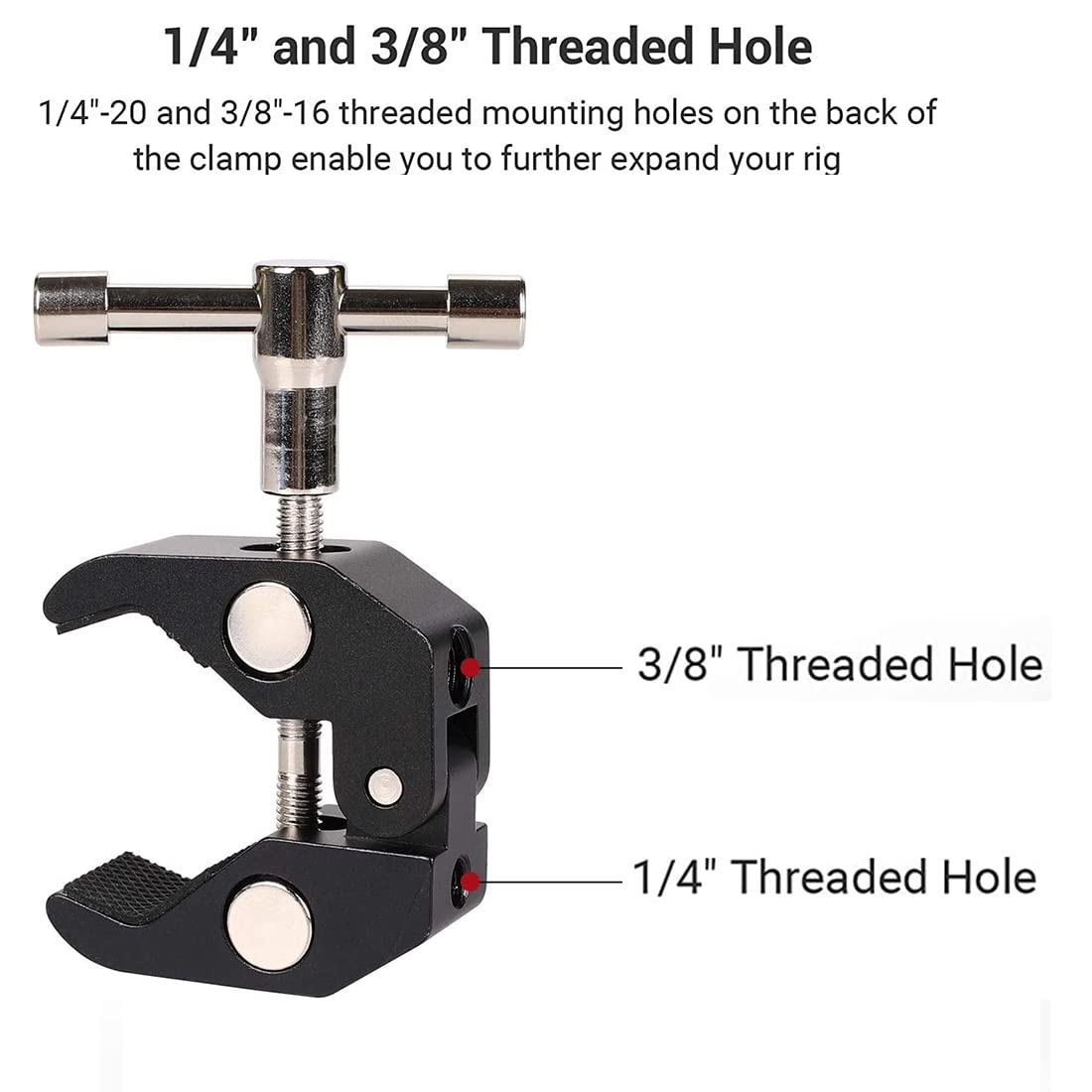 Angelreally 3 Pack Super Clamp With 1/4 And 3/8 Thread Camera Clamp Mount,Crab Clamp Rod Clamp Clip For Cameras, Rods, Lights, H