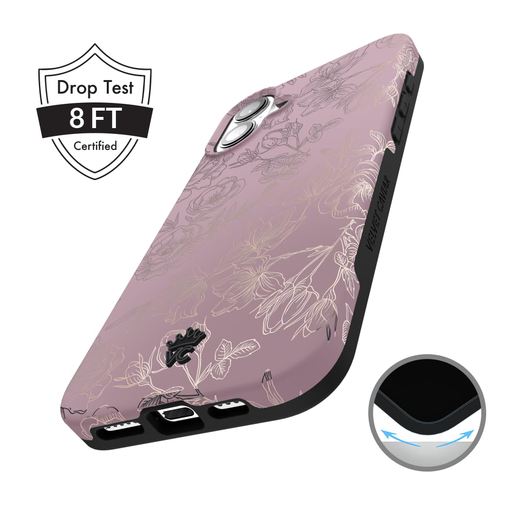 Velvet Caviar For Iphone 16 Case Flowers Floral [8Ft Drop Tested] Compatible With Magsafe (Purple, Rose Gold)