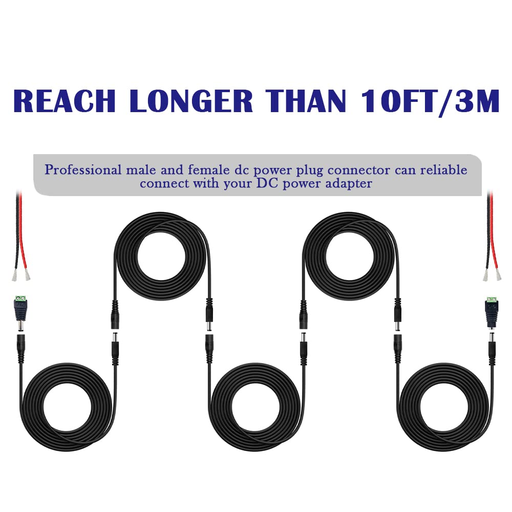 Hayeastdor 2Pcs 10Ft(3M) 12V Dc Power Extension Cable With Power Jack Adapter Connectors(2 X Male + 2 X Female) 5.5Mm X 2.1Mm Dc