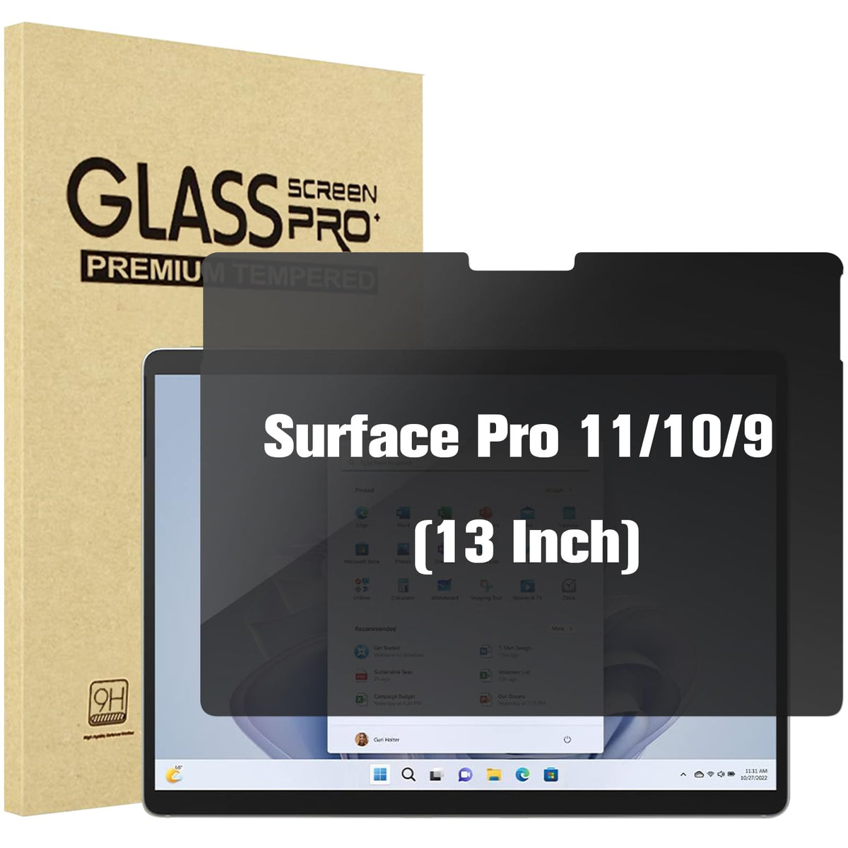 Procase Microsoft Surface Pro 11/10/ 9 13 Inch Privacy Screen Protector, Anti Spy Tempered Glass Ultra Thin Tinted Screen Film Guard For 13.0 Inch Surface Pro 11/10/ 9 2024 2022 Release