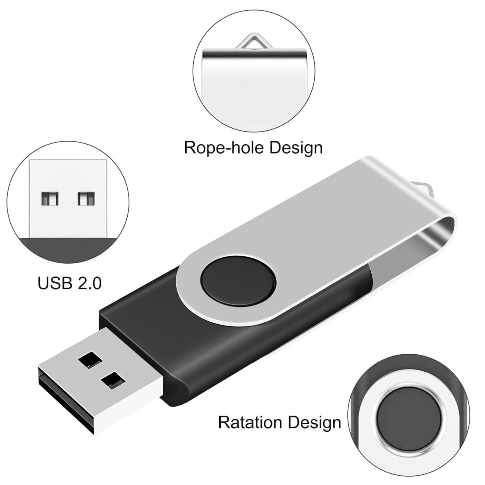 Aretop Usb 2.0 Flash Drive, Pack Of 20 2Gb Thumb Drives Bulk, Metal Memory Sticks, Portable Keychain Jump Drive Multipack For Date Storage (2G,Black 20Pack)