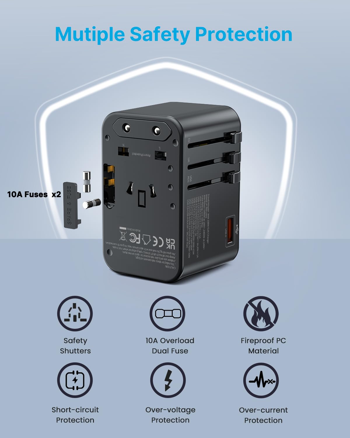 Universal Travel Adapter, Vintar 100W Gan International Power Adapter With 3 Usb C Pd And 1 Usb A Qc, All In One Plug Adapter, T