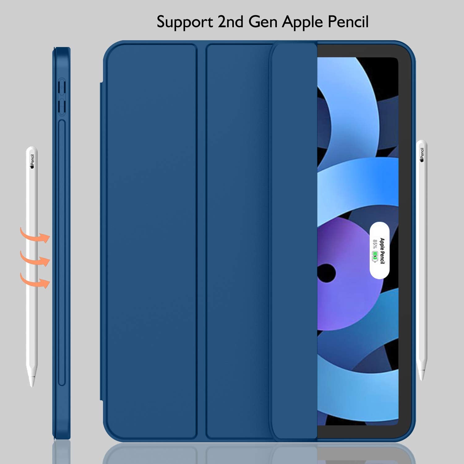 Imieet Ipad Air 11 Inch Case M3(2025) / M2 (2024), Ipad Air 5Th/4Th Generation Case 2022/2020 10.9 Inch With Pencil Holder,Trifold Stand Smart Case With Soft Tpu Back(Navy Blue)