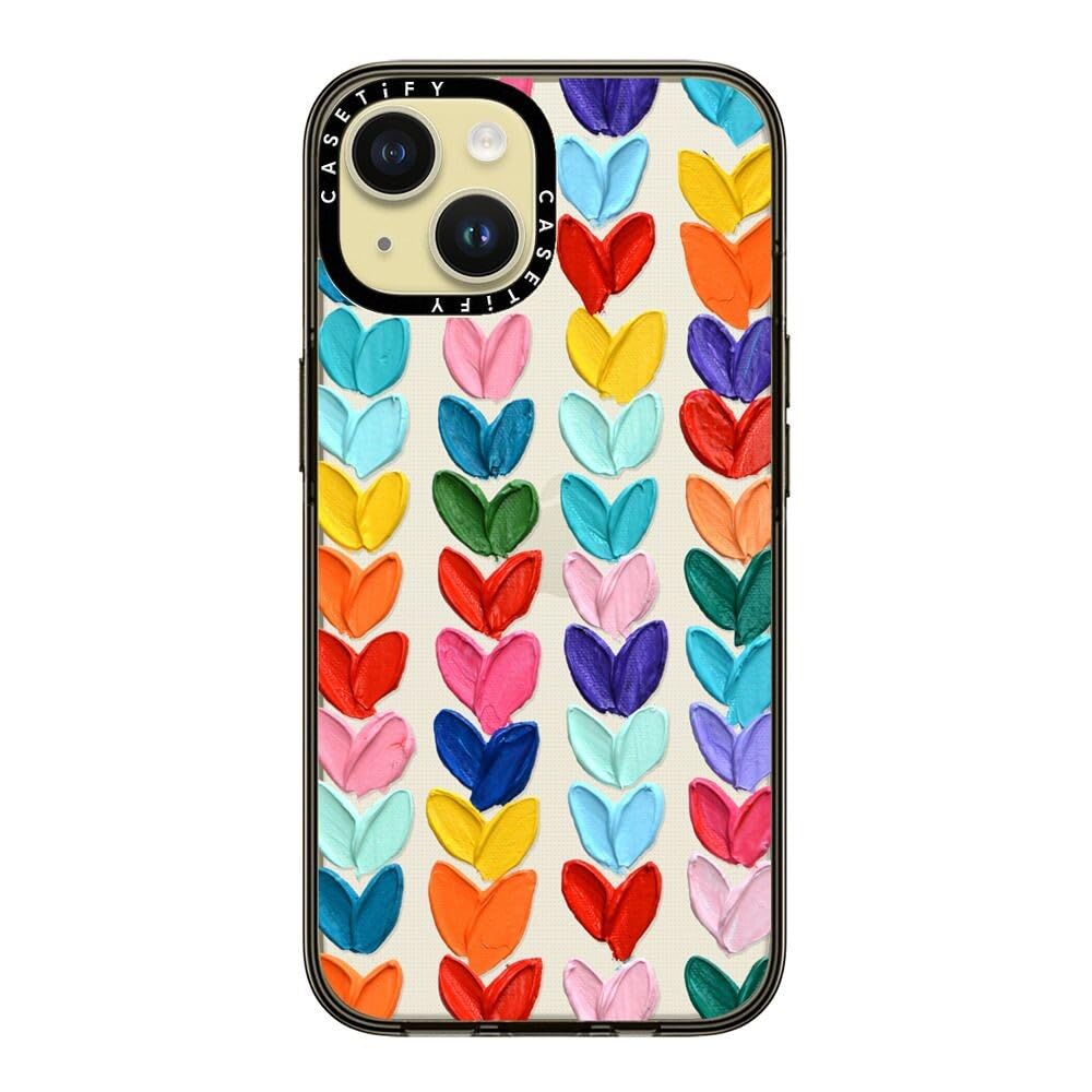 Casetify Compact Case For Iphone 15 [2X Military Grade Drop Tested / 4Ft Drop Protection]   Clear Polka Daub Hearts   Clear Blac