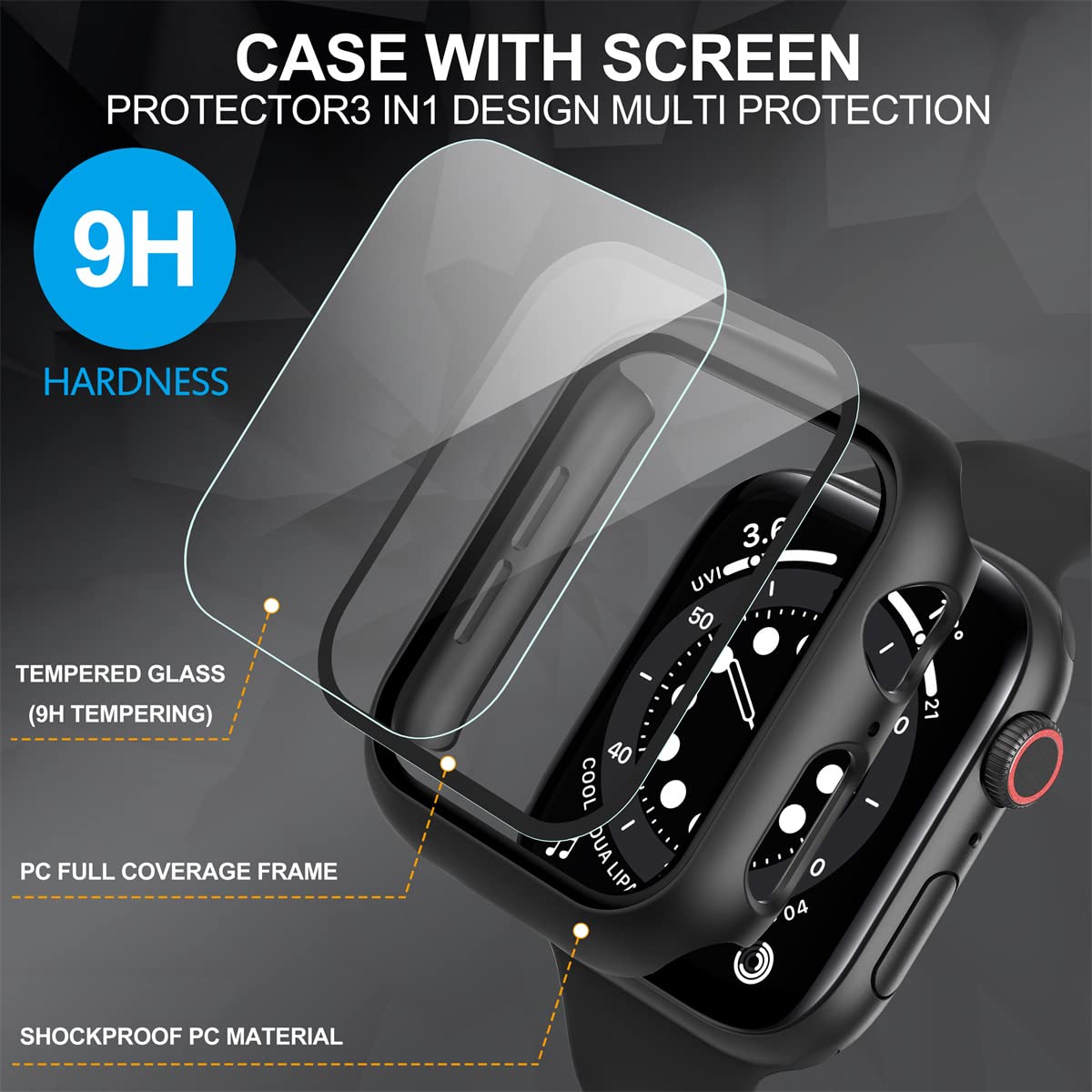 Suoman For Apple Watch Series 9/8/7/6/5/4/Series Se/Se 2 41Mm All Around Screen Protector Case, Tempered Glass Screen Protector