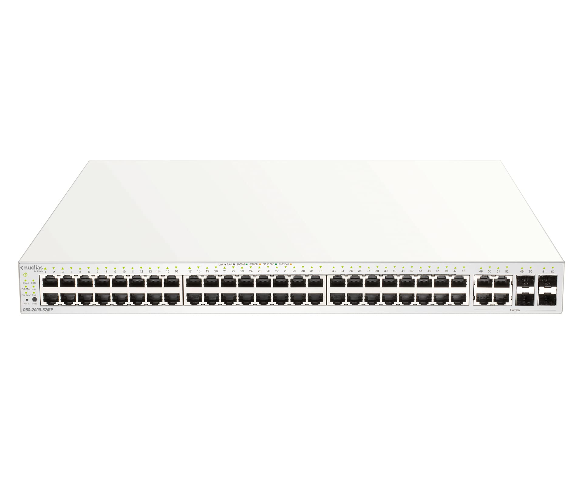 DLink 52Port PoE Nuclias CloudManaged Gigabit Ethernet Switch (370W Power Budget) | 48 GbE PoE + 4 Combo 1000Mbps Ports (DBS