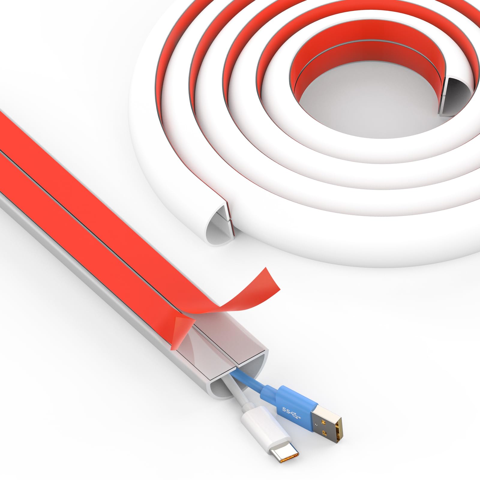 Uomtfai Wall Cord Hider 118 Inch   Self Adhesive Wire Cover Raceway For Walls, Flexible Pvc Cable Concealer For Home And Office,