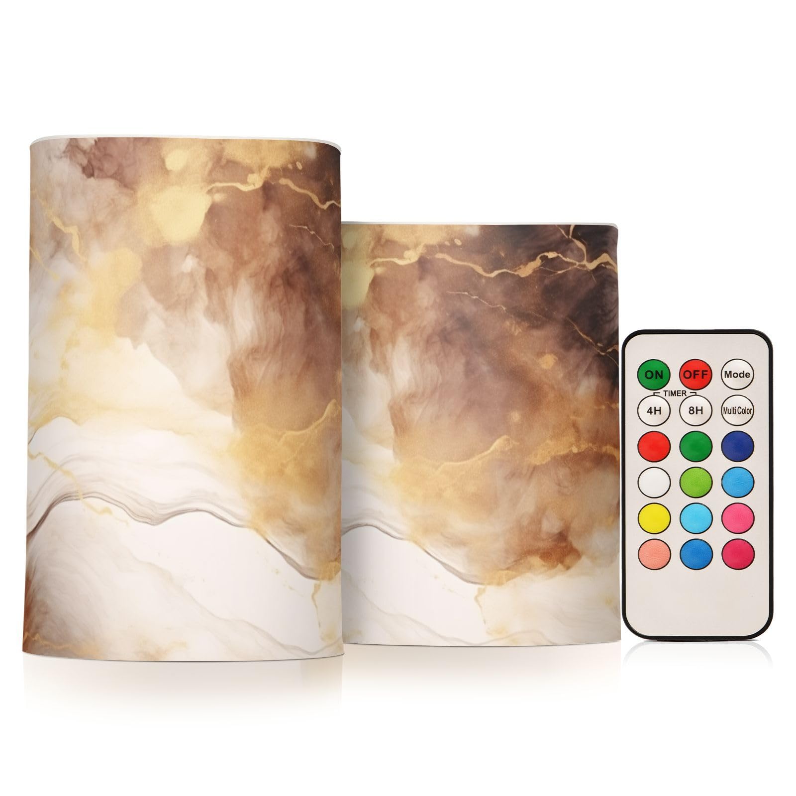 BOENLE Flickering Flameless Candles, Brown White Marble LED Candles with Remote Timer, Set of 2 Battery Operated Candle for Vale