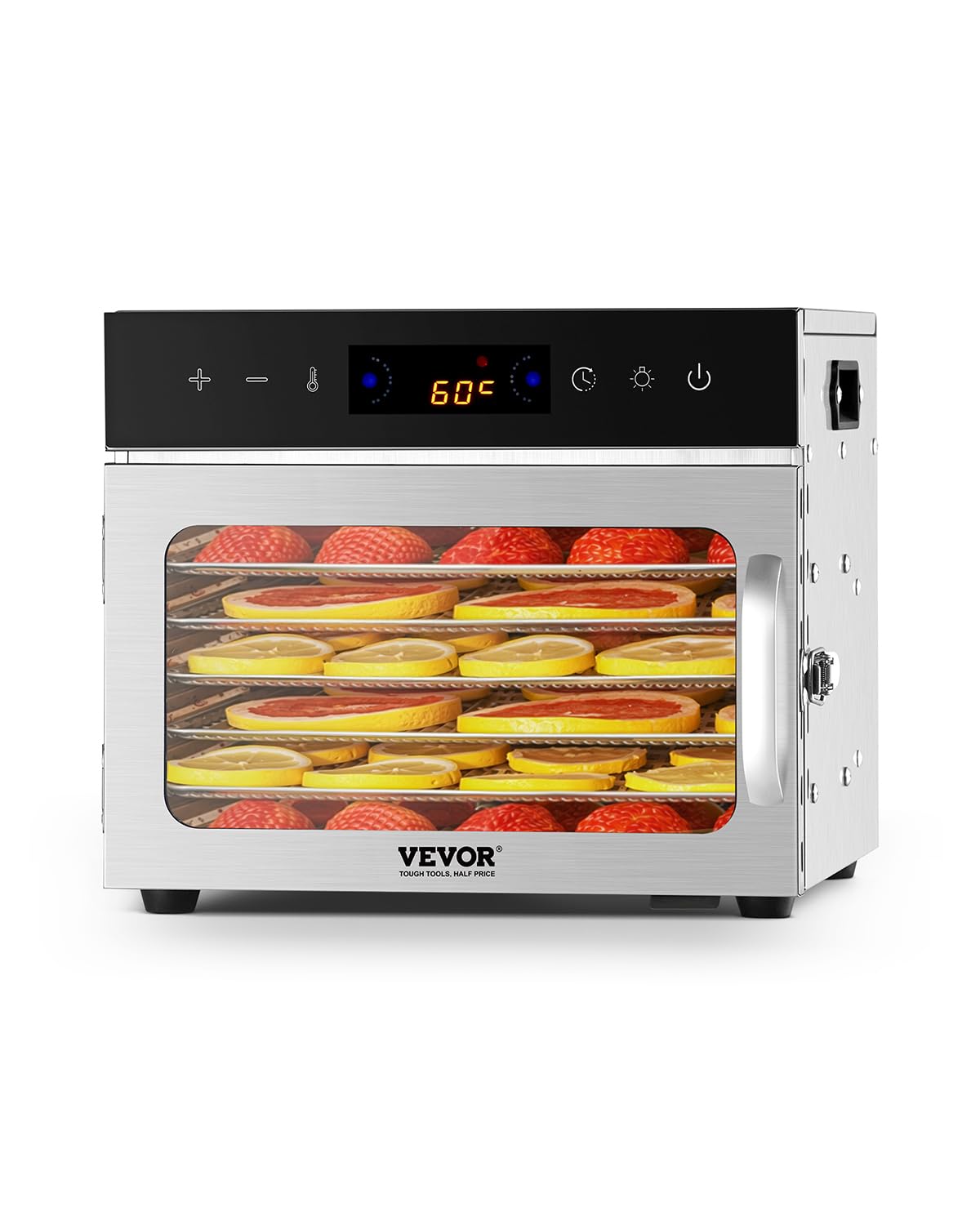 VEVOR Food Dehydrator Machine, 6 Stainless Steel Trays, 400W Electric Food Dryer with Adjustable Temperature & 24-Hour Timer, Fr