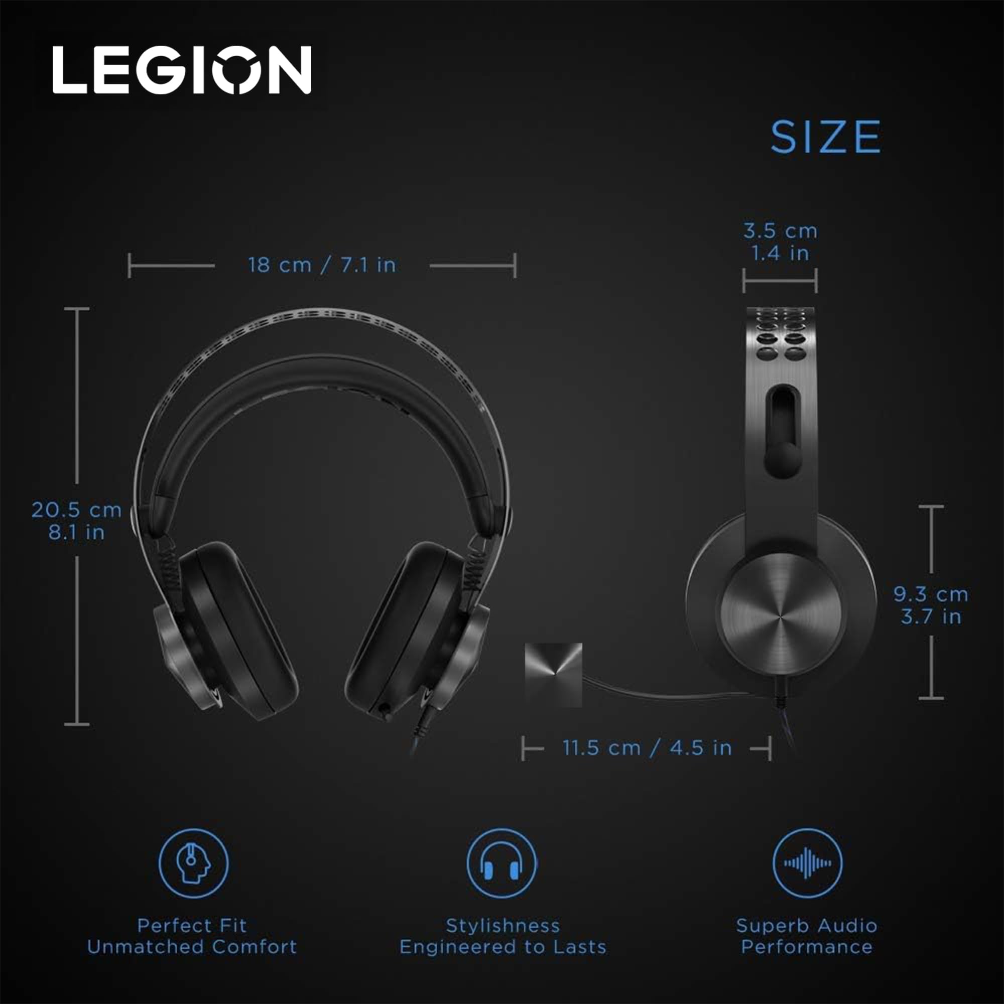 Lenovo Legion H500 Pro 7.1 Surround Sound Gaming Headset, Noise Cancelling Mic, Memory Foam & Pu Leather Earcups, Stainless Stee