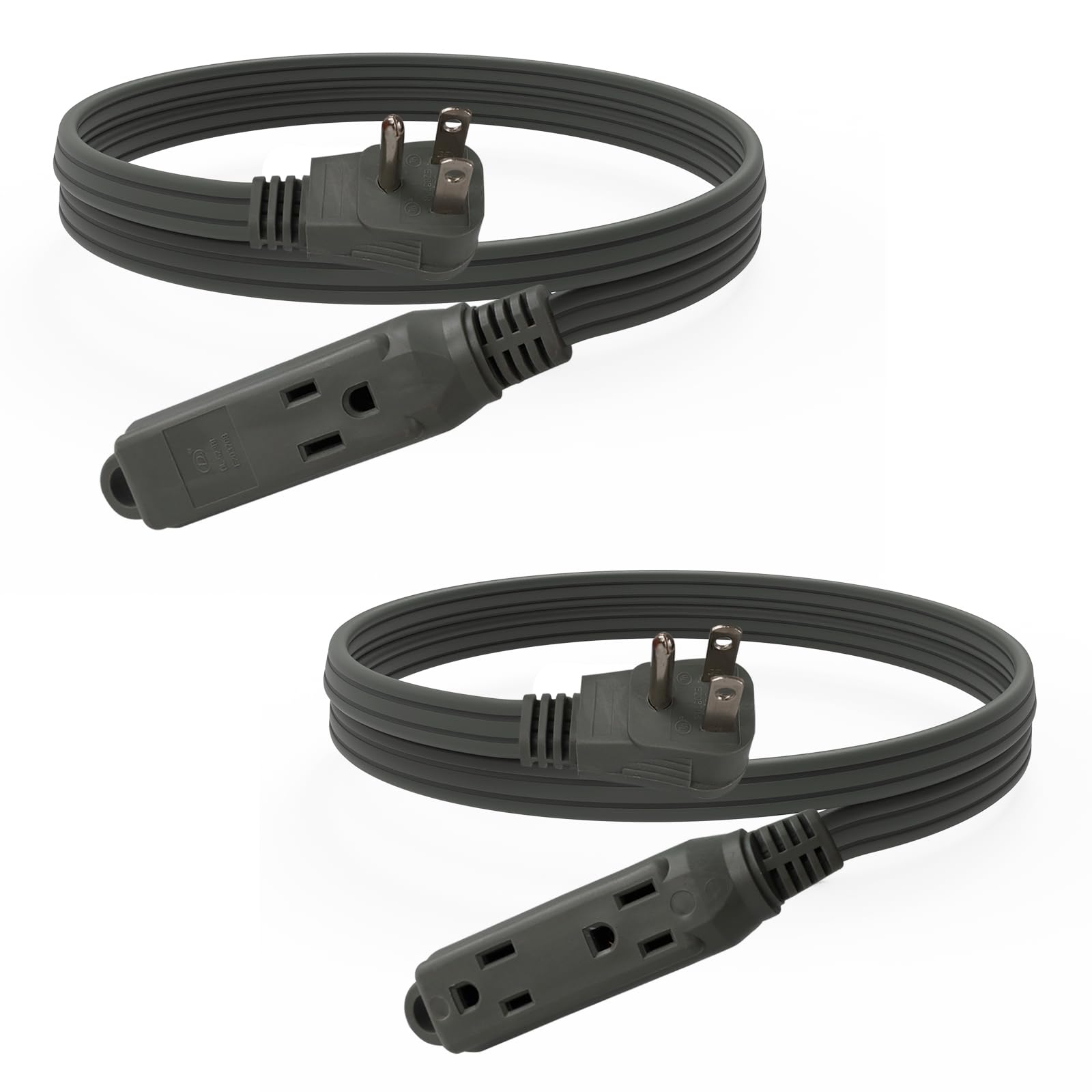 Ep 3 Ft 3 Outlet Extension Cord With Flat Plug, 3 Prong Grounded, 16/3 Spt 3 Power Cable For Indoor Use, Grey, 2 Pack