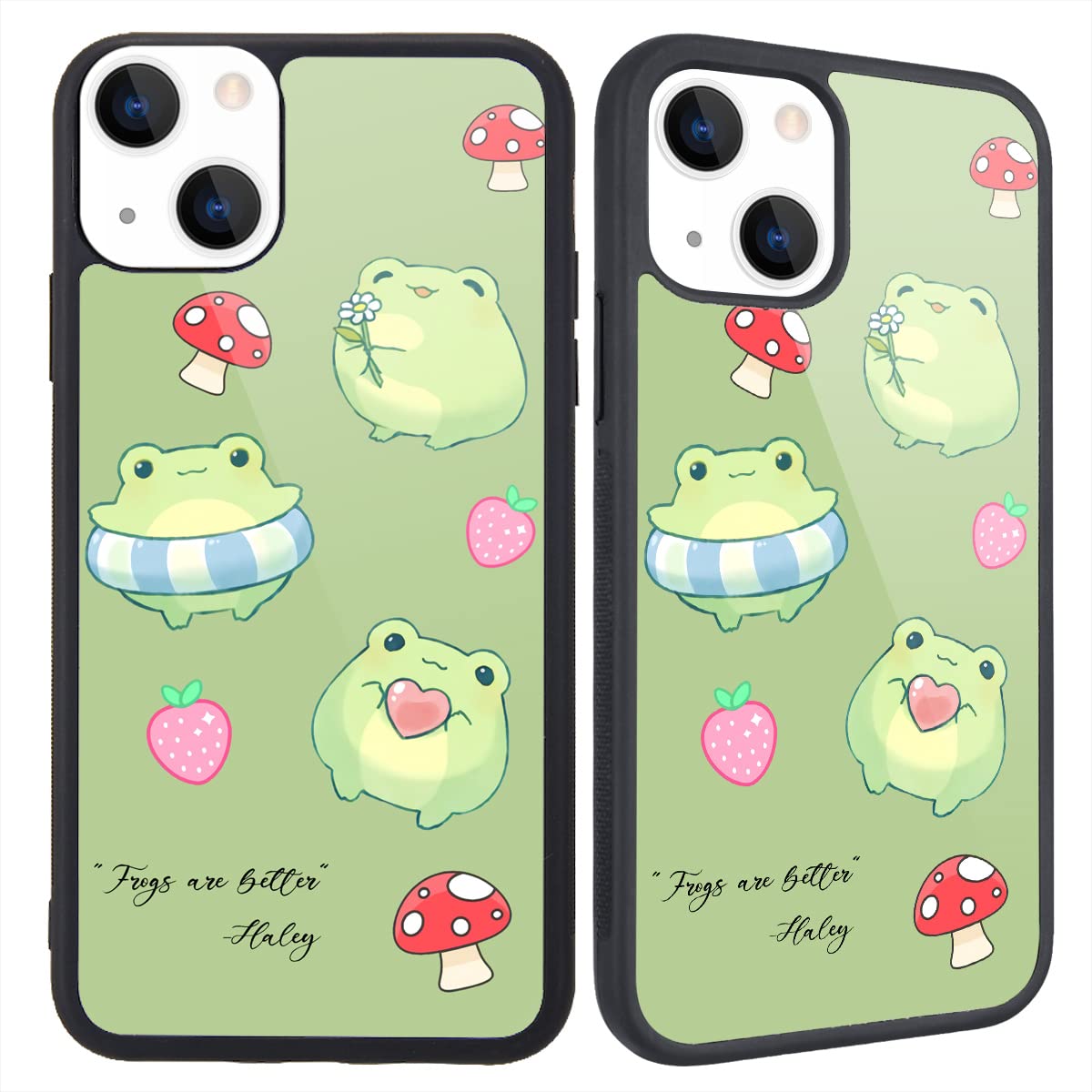Maycari Compatible With Iphone 13 Case For Children Women Frog Strawberry Mushroom Design, Hard Back With Cute Animal Pattern So