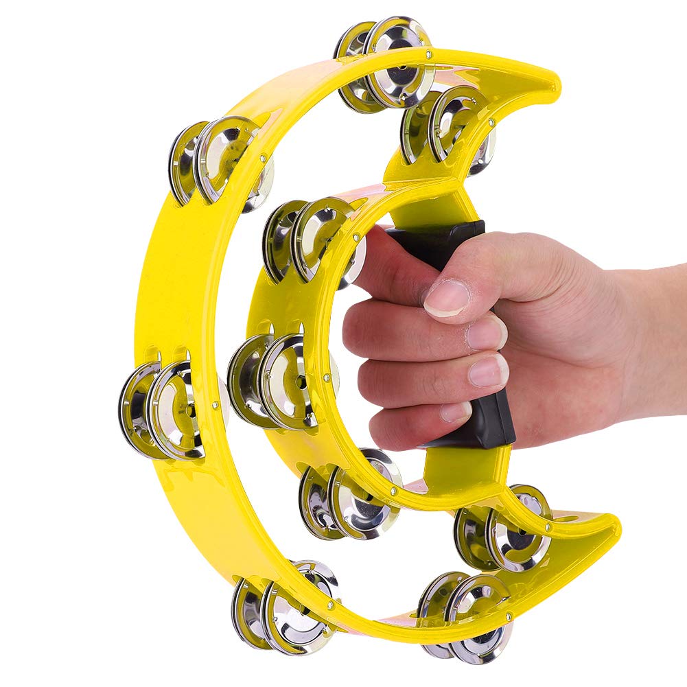 Percussion, Smooth Durable Double Jingles Tambourine, Delicate Workmanship for Family Friends(Yellow)