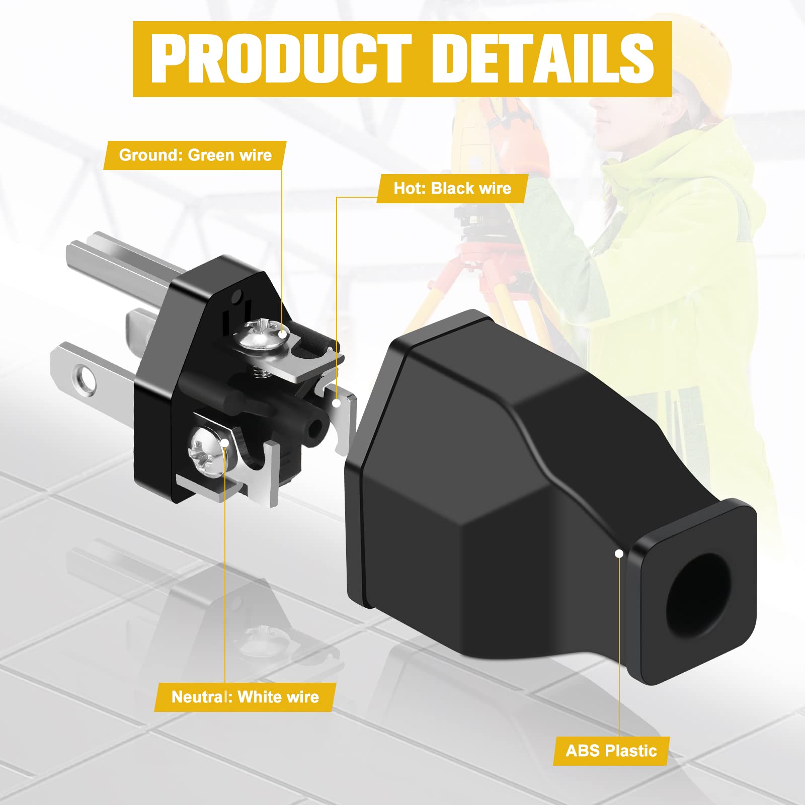 20 Pcs Extension Cord Plug Replacement Extension Cord Ends 125V 15A 2 Pole 3 Wire Male Plug And Female Connector Straight Plug R