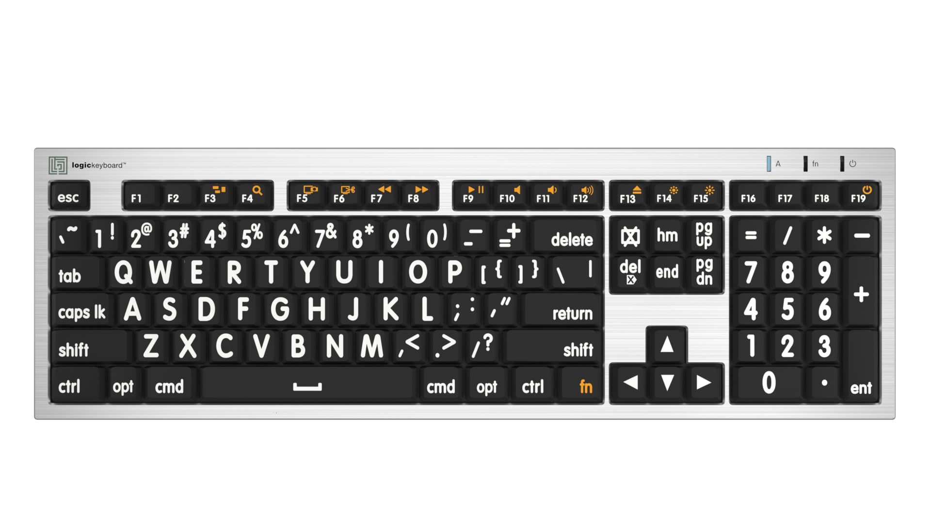 Logickeyboard Slimline with Large Print  White Letters on Black Keys  Made for Mac  Including LogicLight Lamp  p/n LKBU-LPRNTW