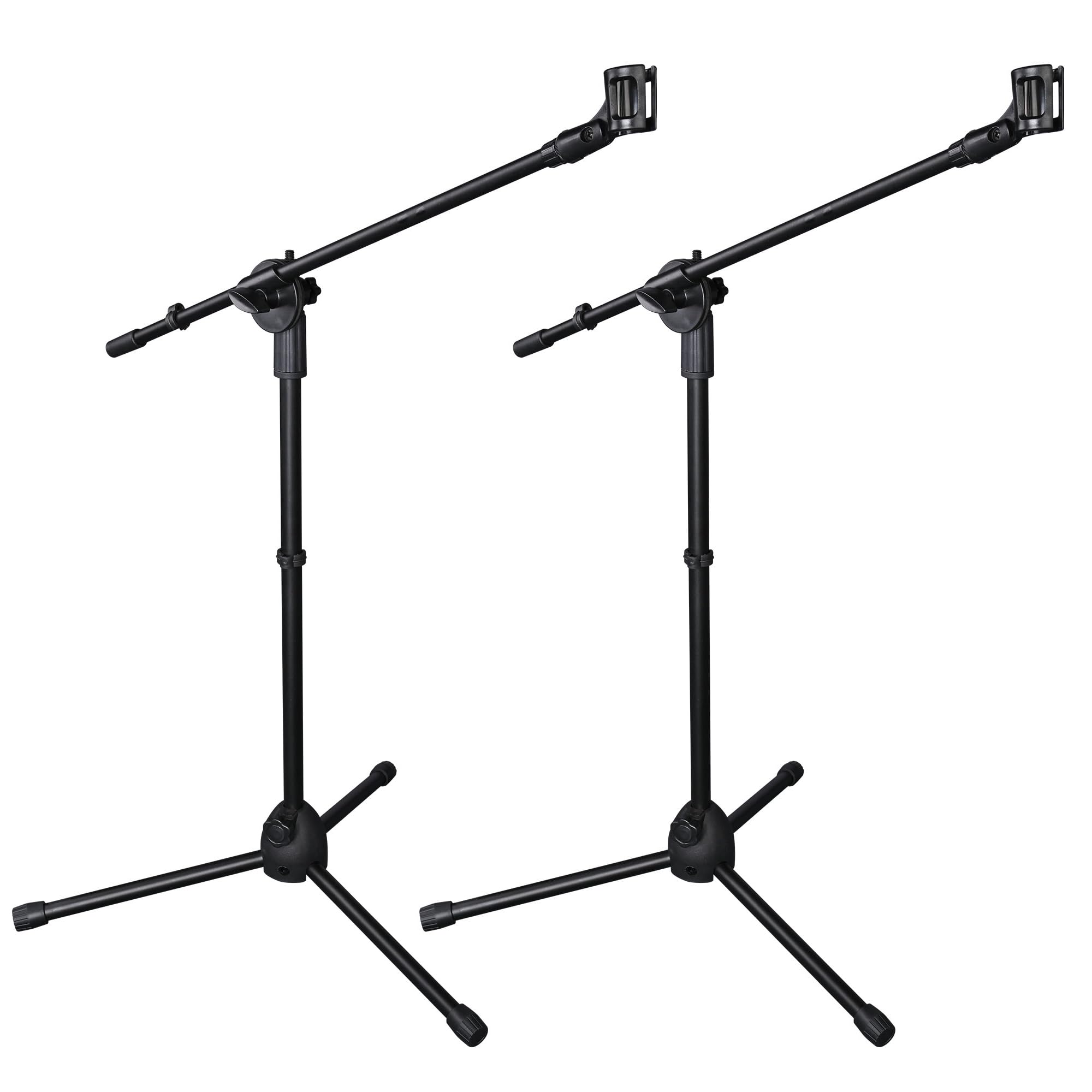 AW 2pcs Boom Mic Stand Floor Adjustable Height Mic Tripod Stand Dual Mic Clip Standing Boom Arm Mic Holder for Singing Live Stre