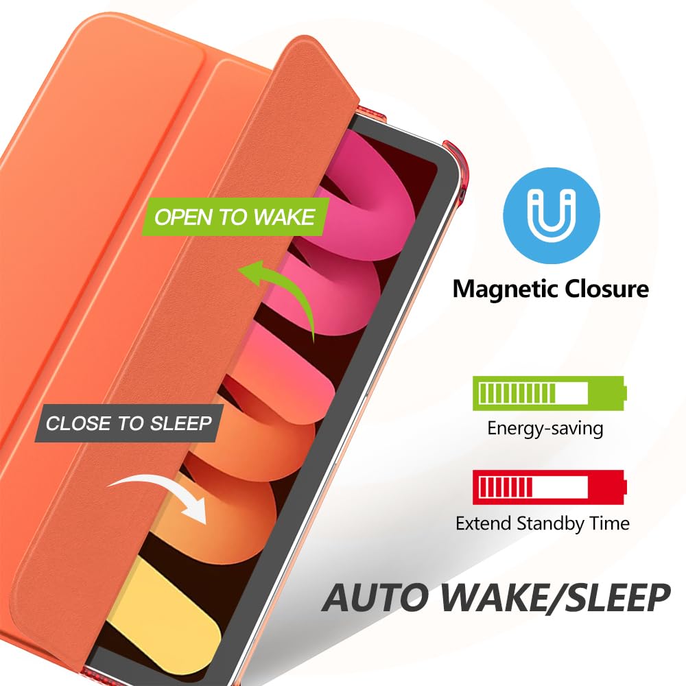 MoKo for iPad Mini 7 (A17 Pro) Case 2024,iPad Mini 6 Case 2021,8.3 inch iPad Mini 7th/6th Generation Case,Slim Lightweight Hard Back Shell Stand Cover for iPad Mini 2024 with Touch ID, Orange