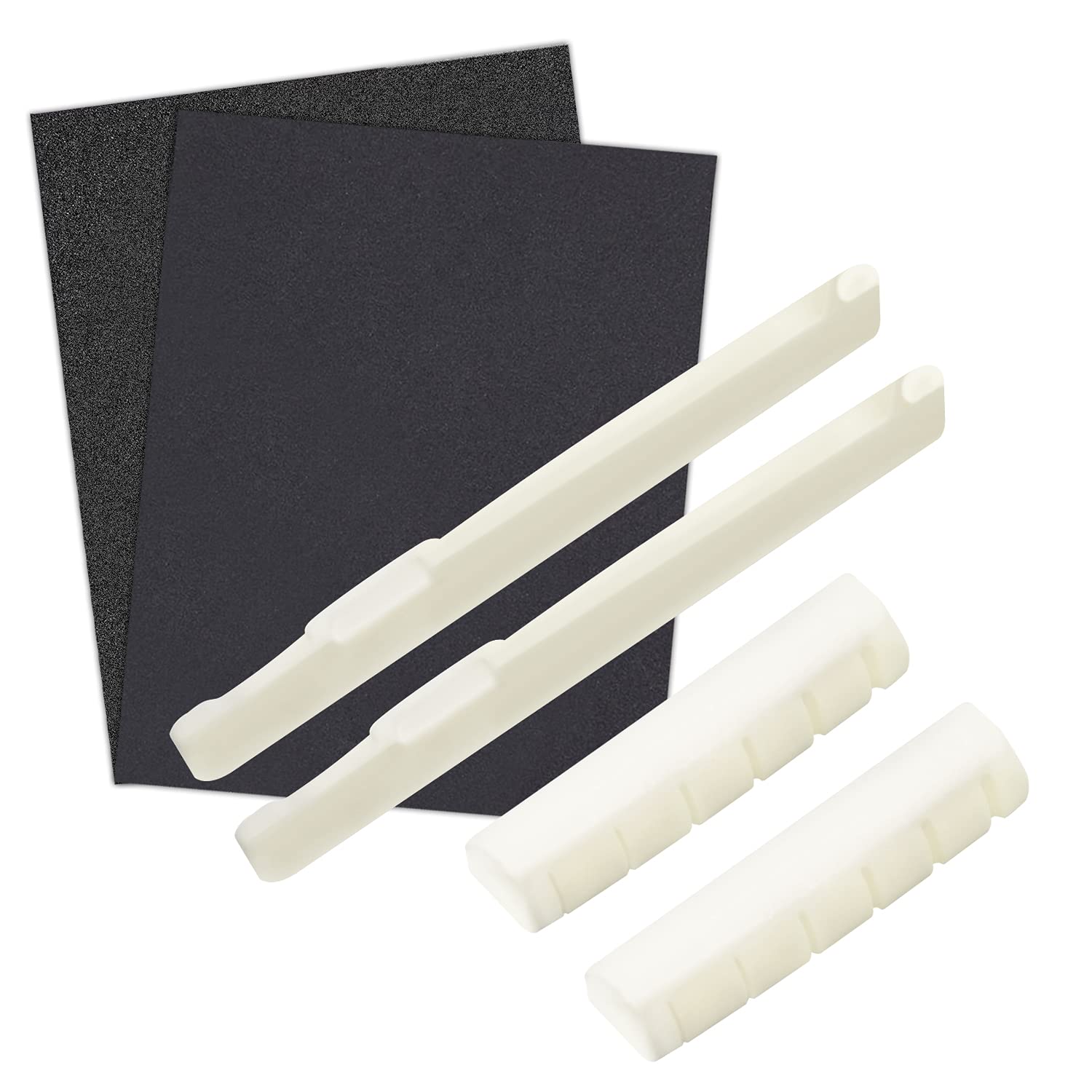 2 Set Real Bone 6 String Acoustic Guitar Bridge Saddle And Nut Replacement For 72Mm 43Mm With 2Pcs Sand Papers
